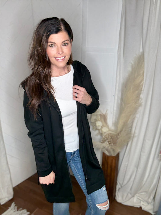 Black Longline Zip-Up Jacket