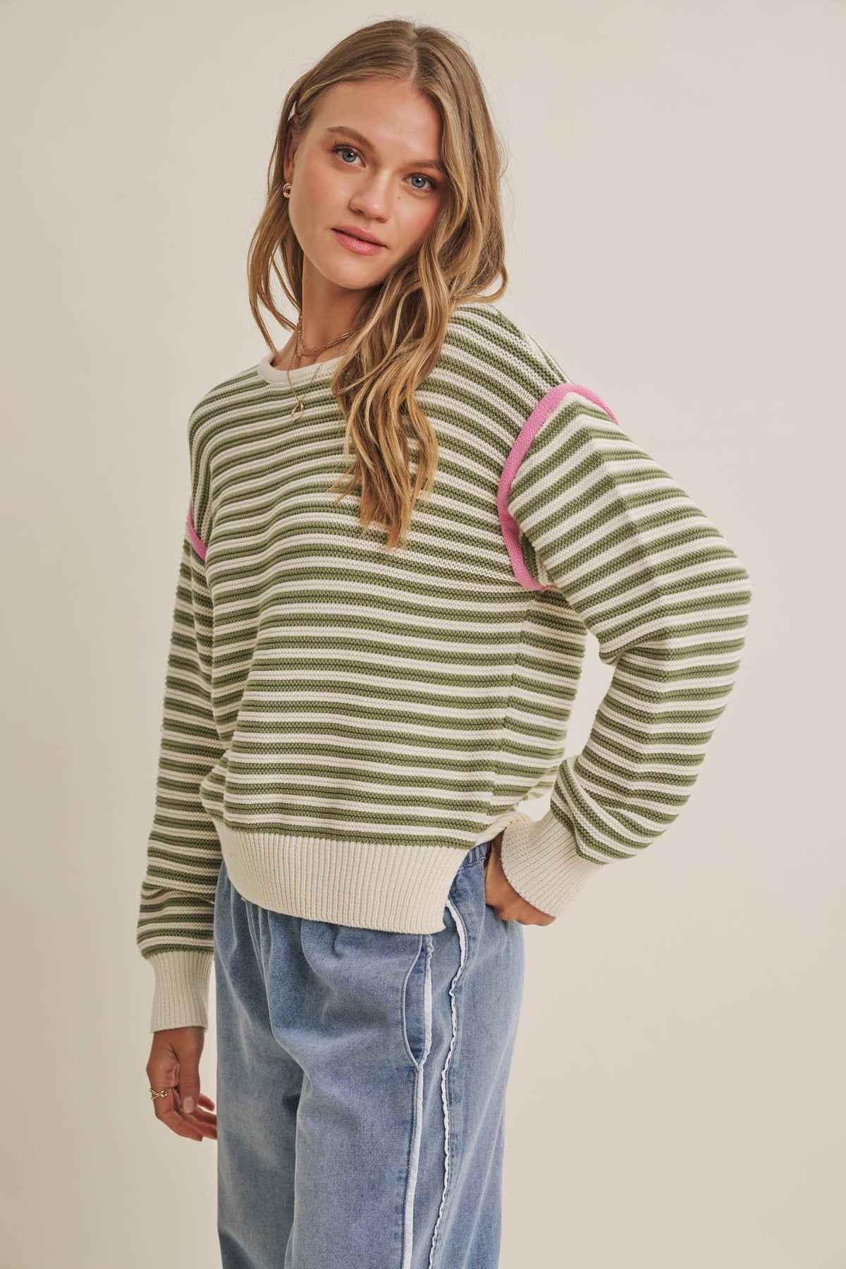 Pop of Pink Striped Sweater