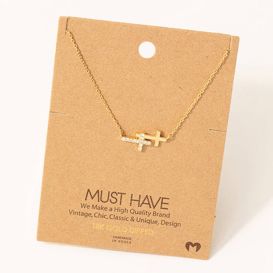 Gold Double Cross Pendant Necklace