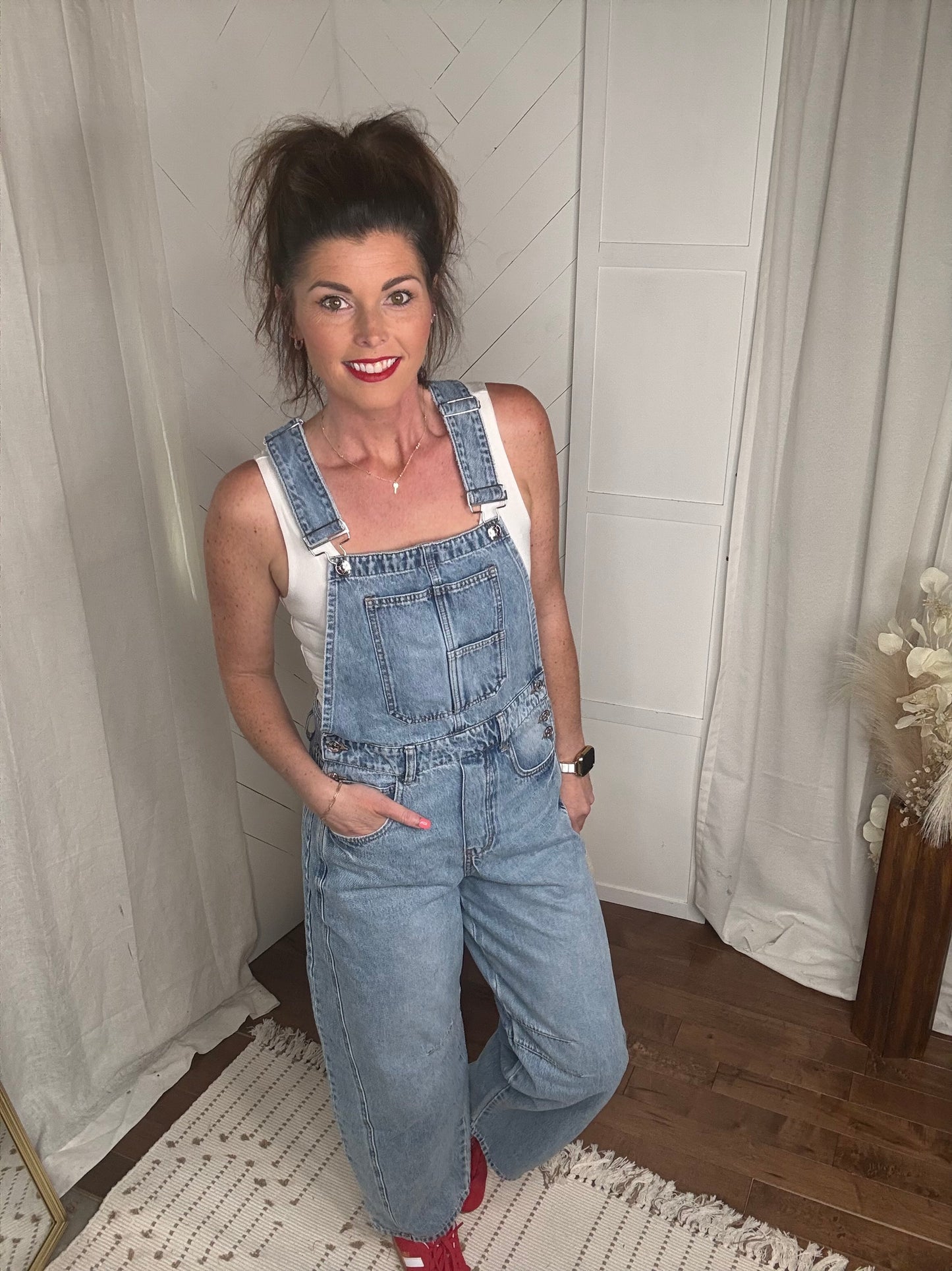 Light Washed Barrel Overalls