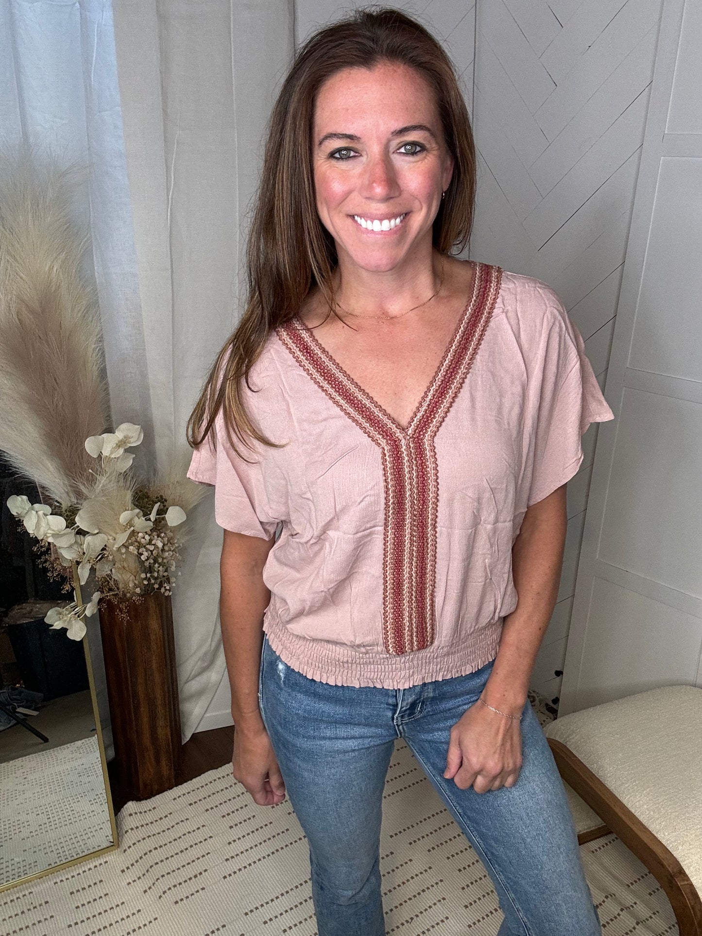 Kimono Sleeve V Neck: Mauve