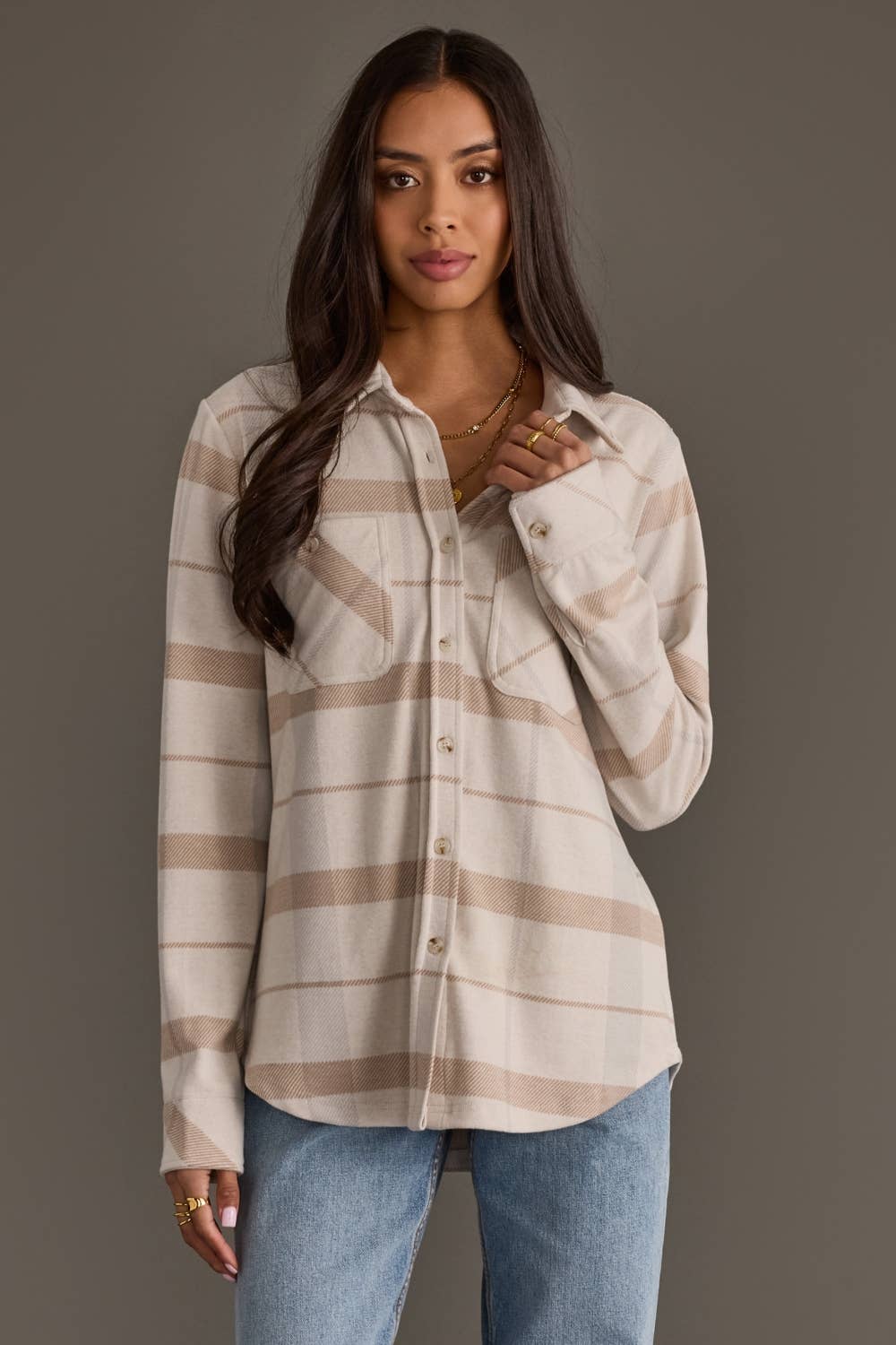 Cafe Cream Plaid Button Up