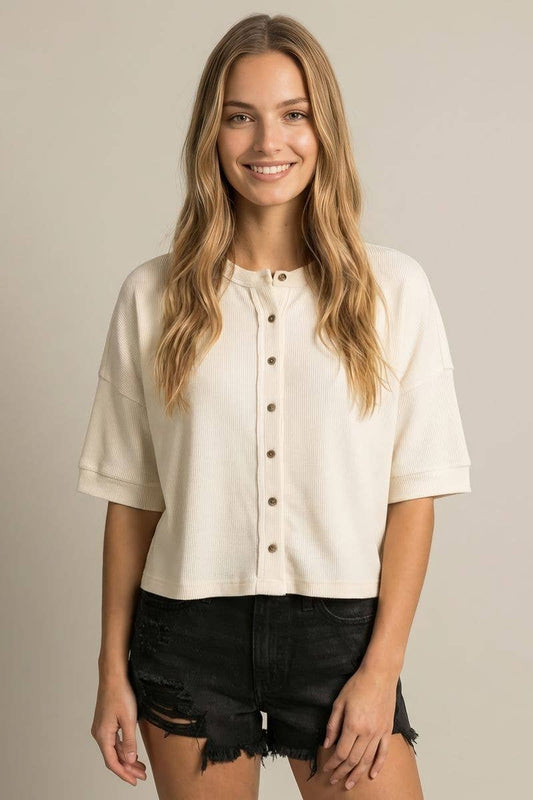 Roxy Button Down: Ivory