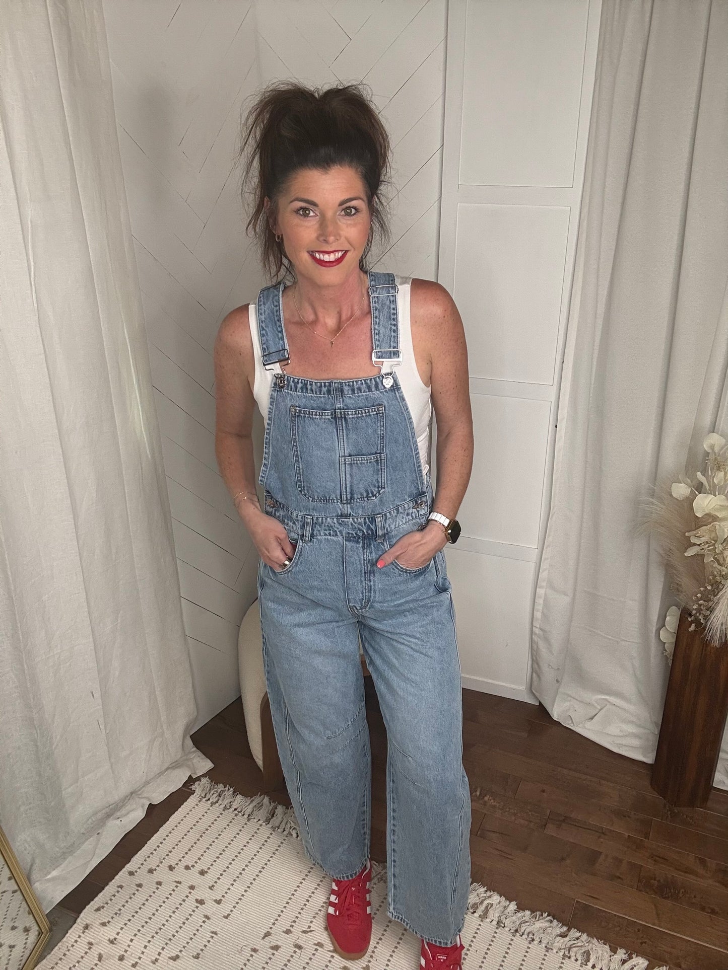 Light Washed Barrel Overalls