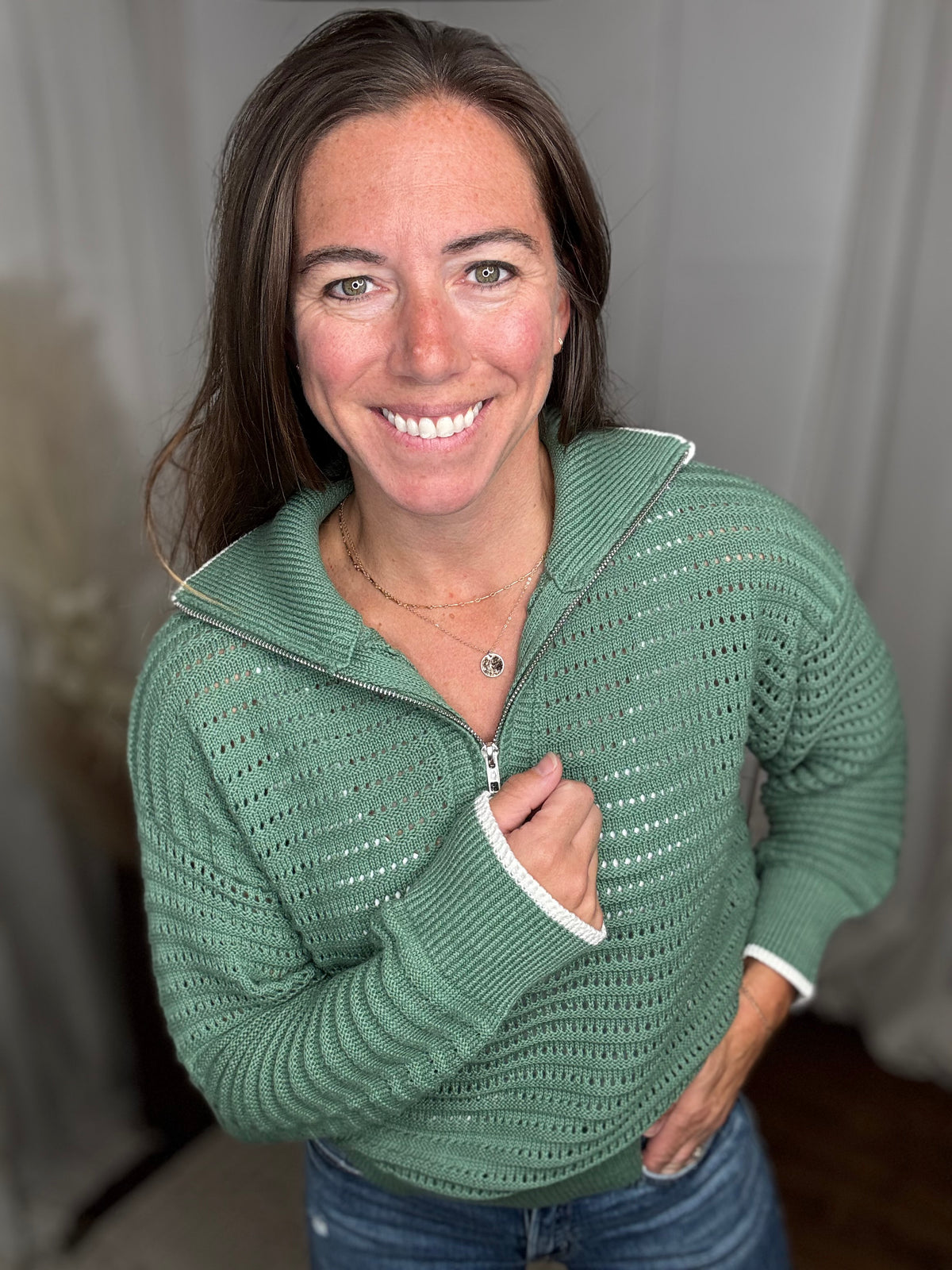 Sea Green Moutain Air Crochet Half Zip