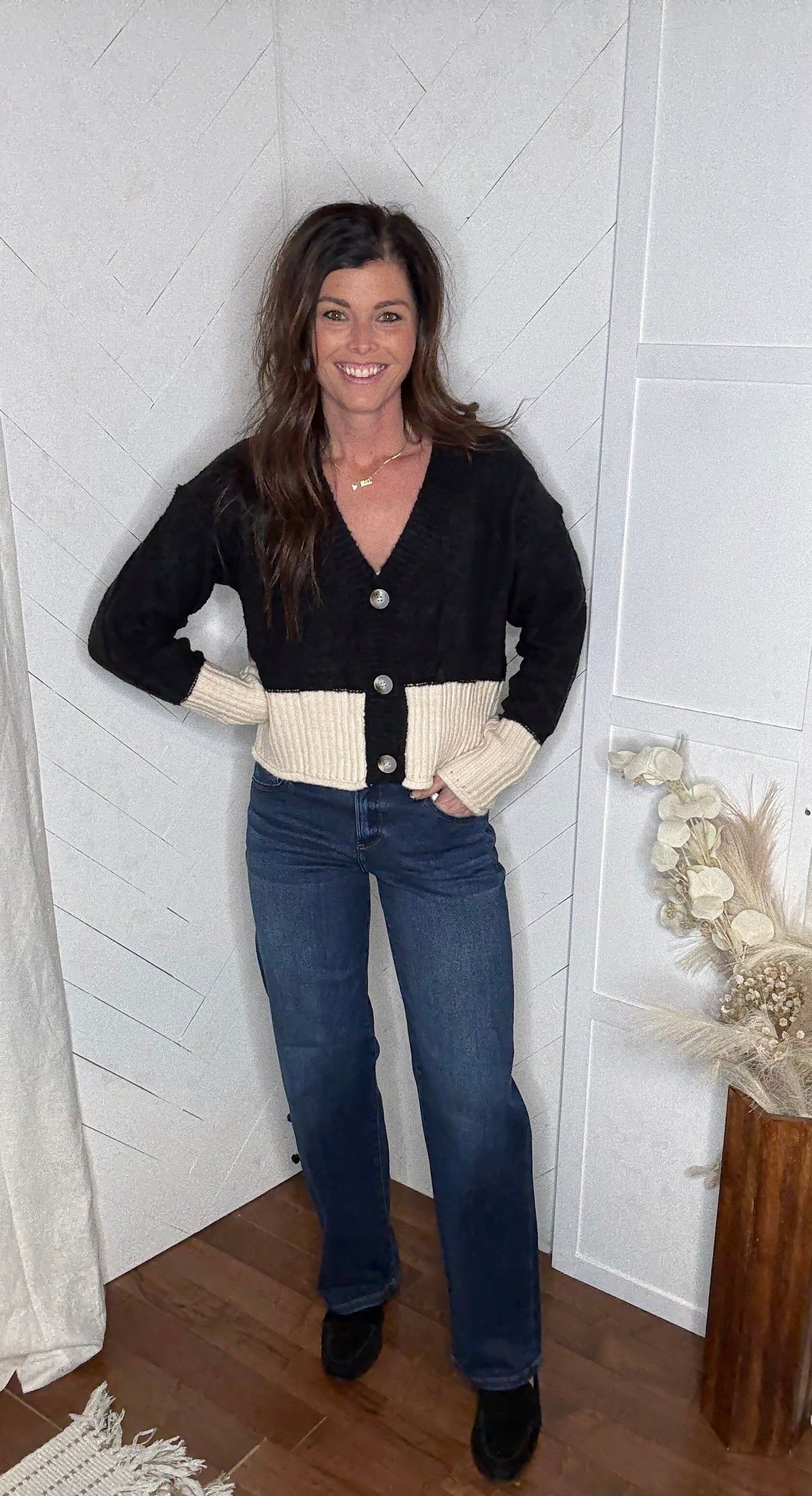 Black Oatmeal Cable Knit Crop Sweater Cardigan