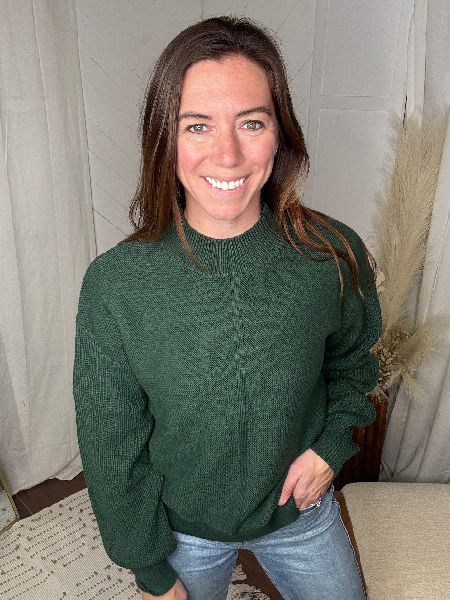 Textured Knit Forest Green Sweater