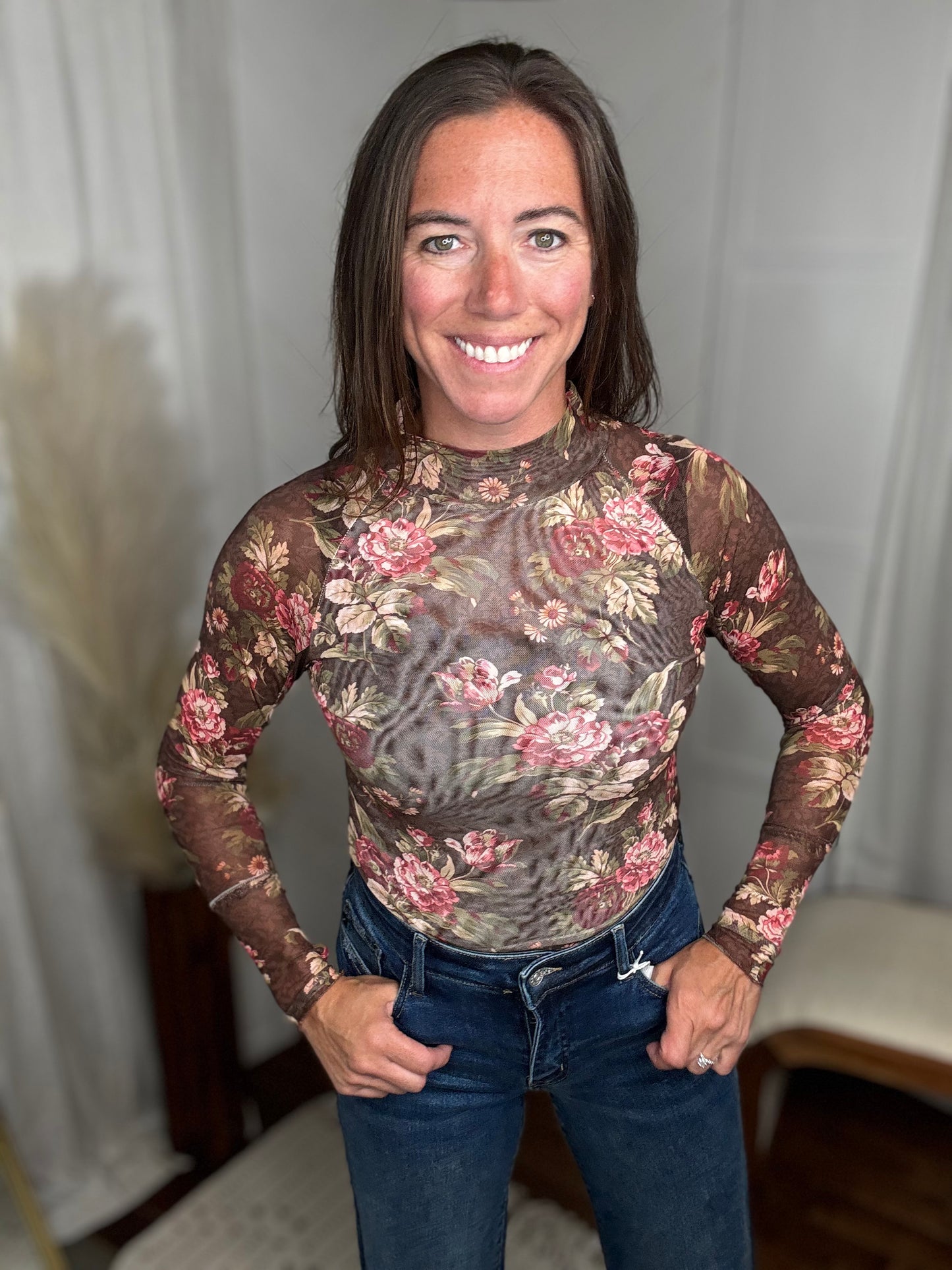Deep Autumn Floral Mesh Top