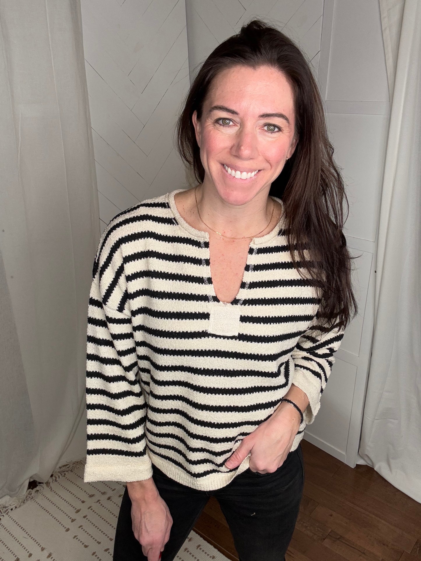 *Split Striped Knit Sweater
