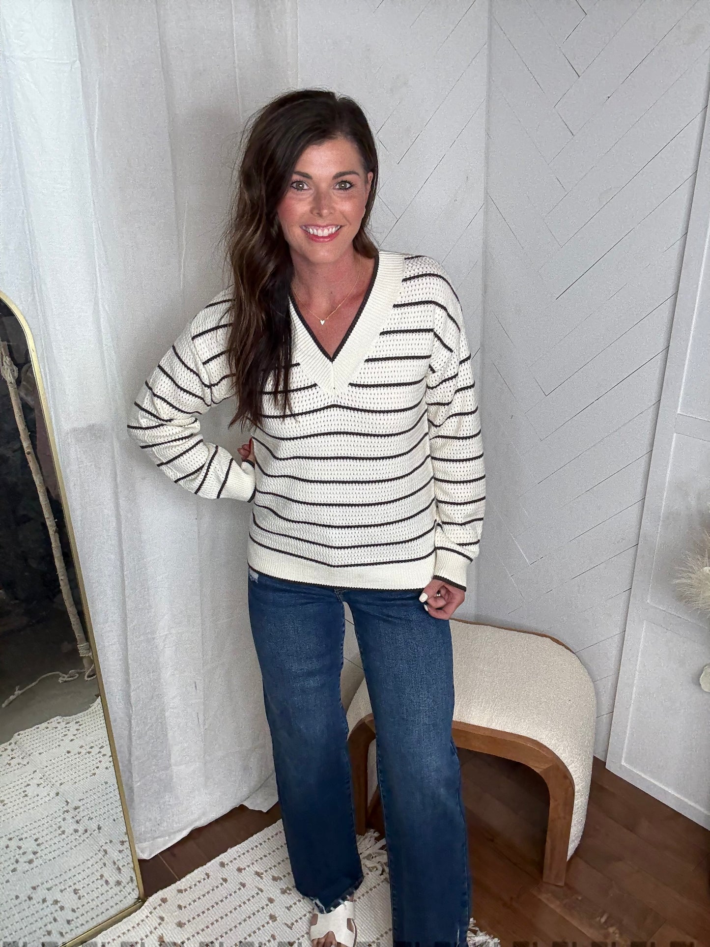 Mocha Striped Knit Sweater
