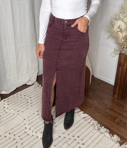 Plum Denim Maxi Skirt