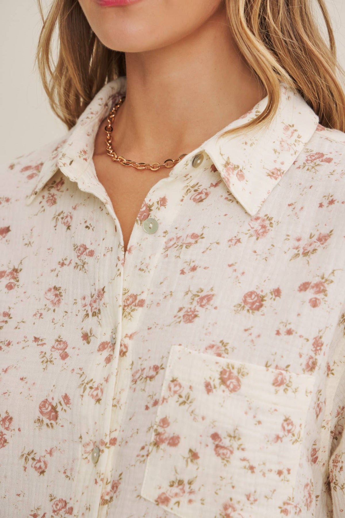 Soft Breeze Mauve Floral Gauze Shirt