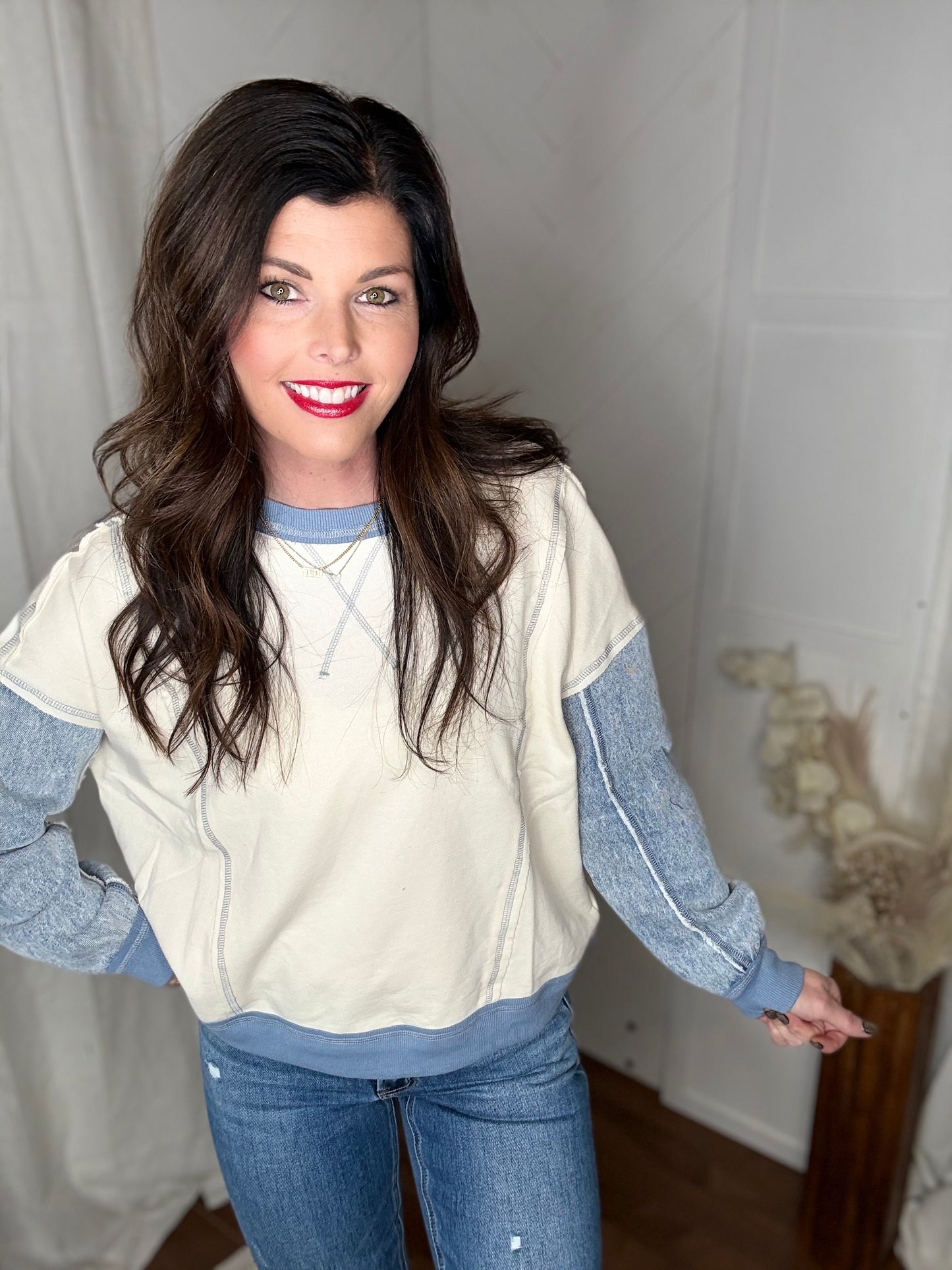 Denim Stitchwork Sweater