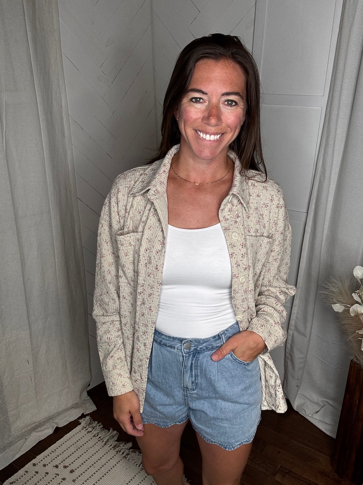 Wildflower Textured Button-Up