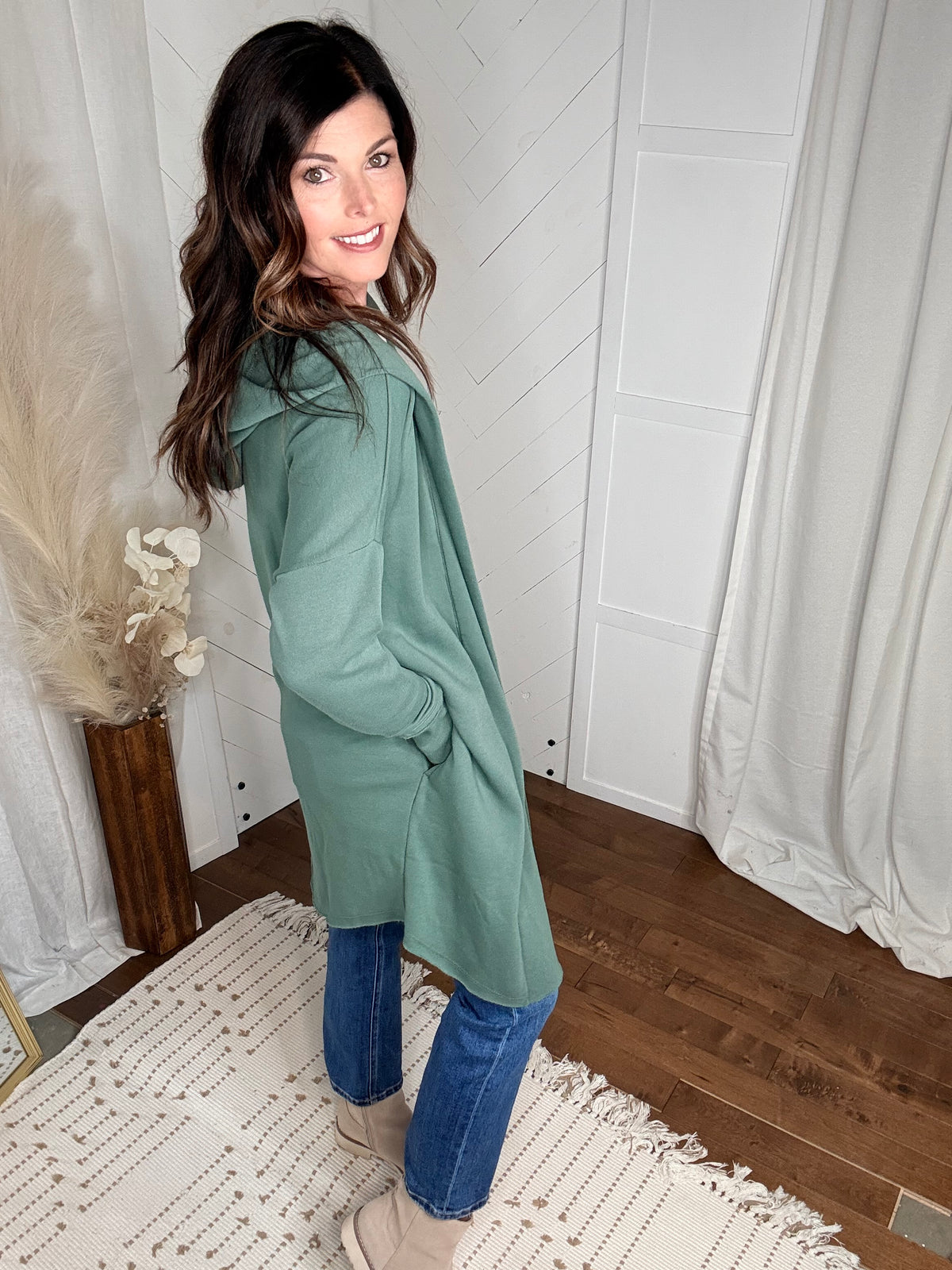 Eldergreen Open Front Longline Hoodie Cardigan