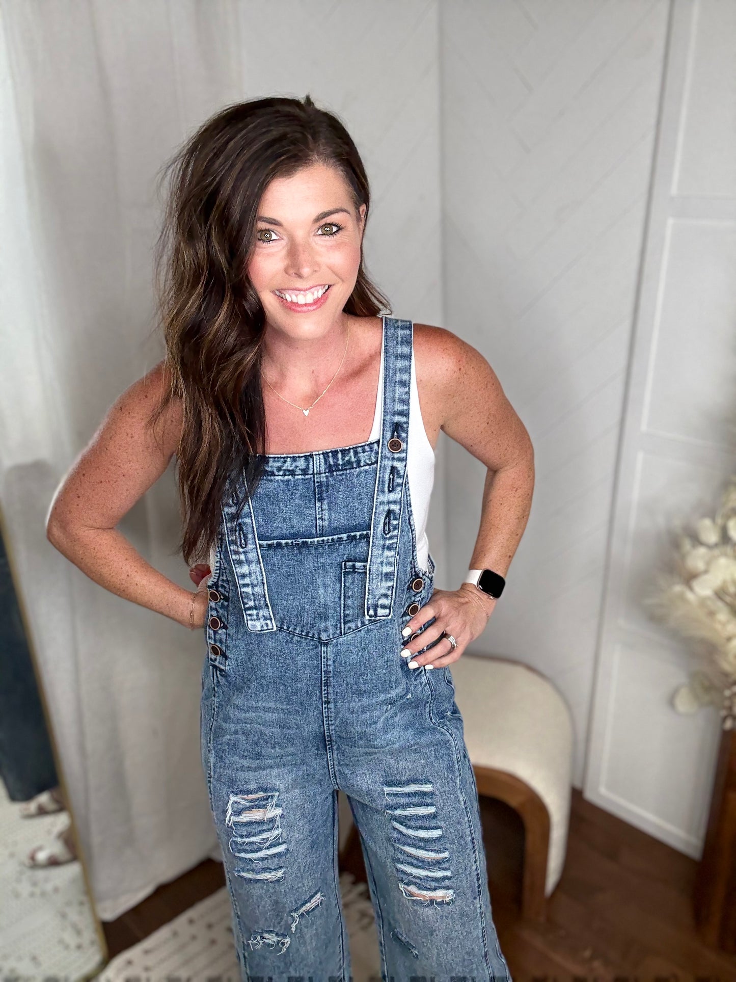 Distressed Wide leg Pocket Overalls
