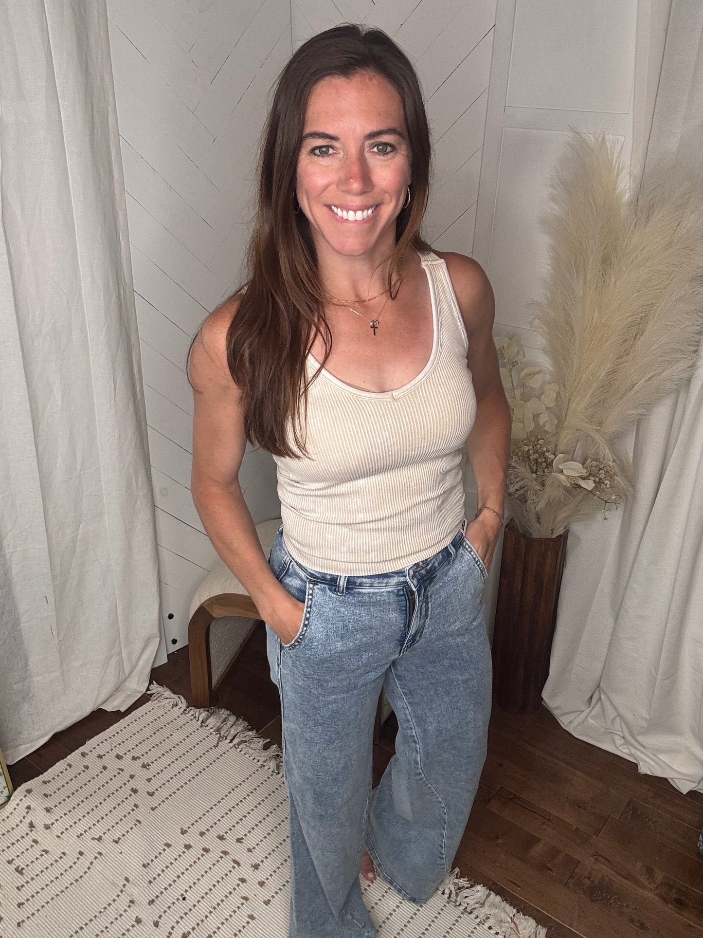 Judy Blue54: High Waisted Detailed Wide Leg Jeans