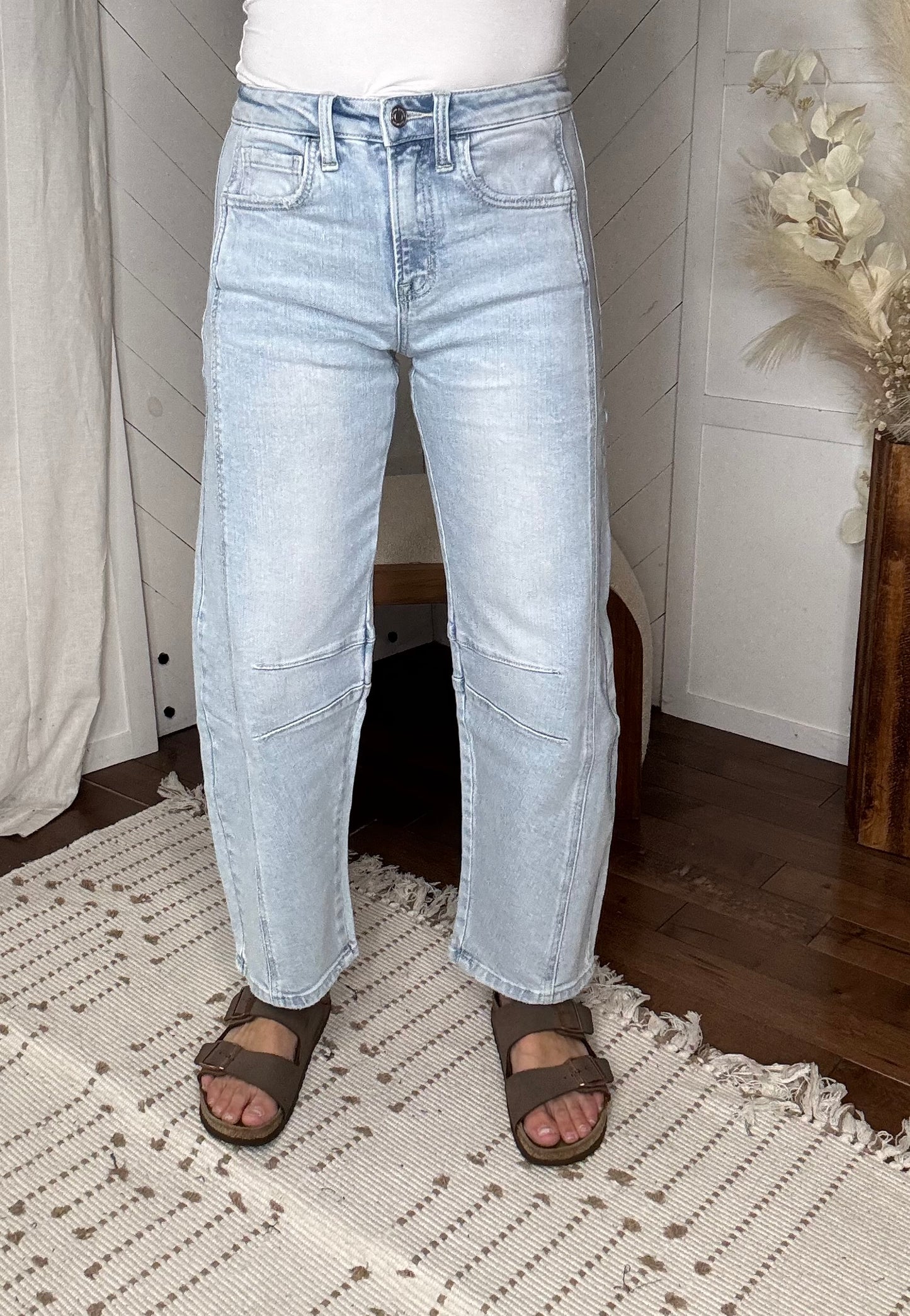 Flying Monkey68: High Rise Light Washed Barrel Jeans