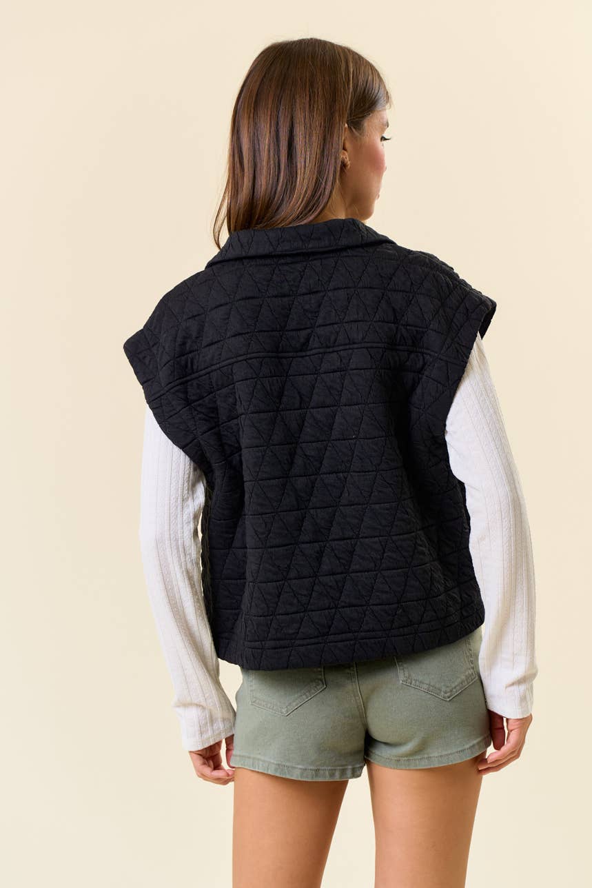 Quilted Point Patched Pocket Vest