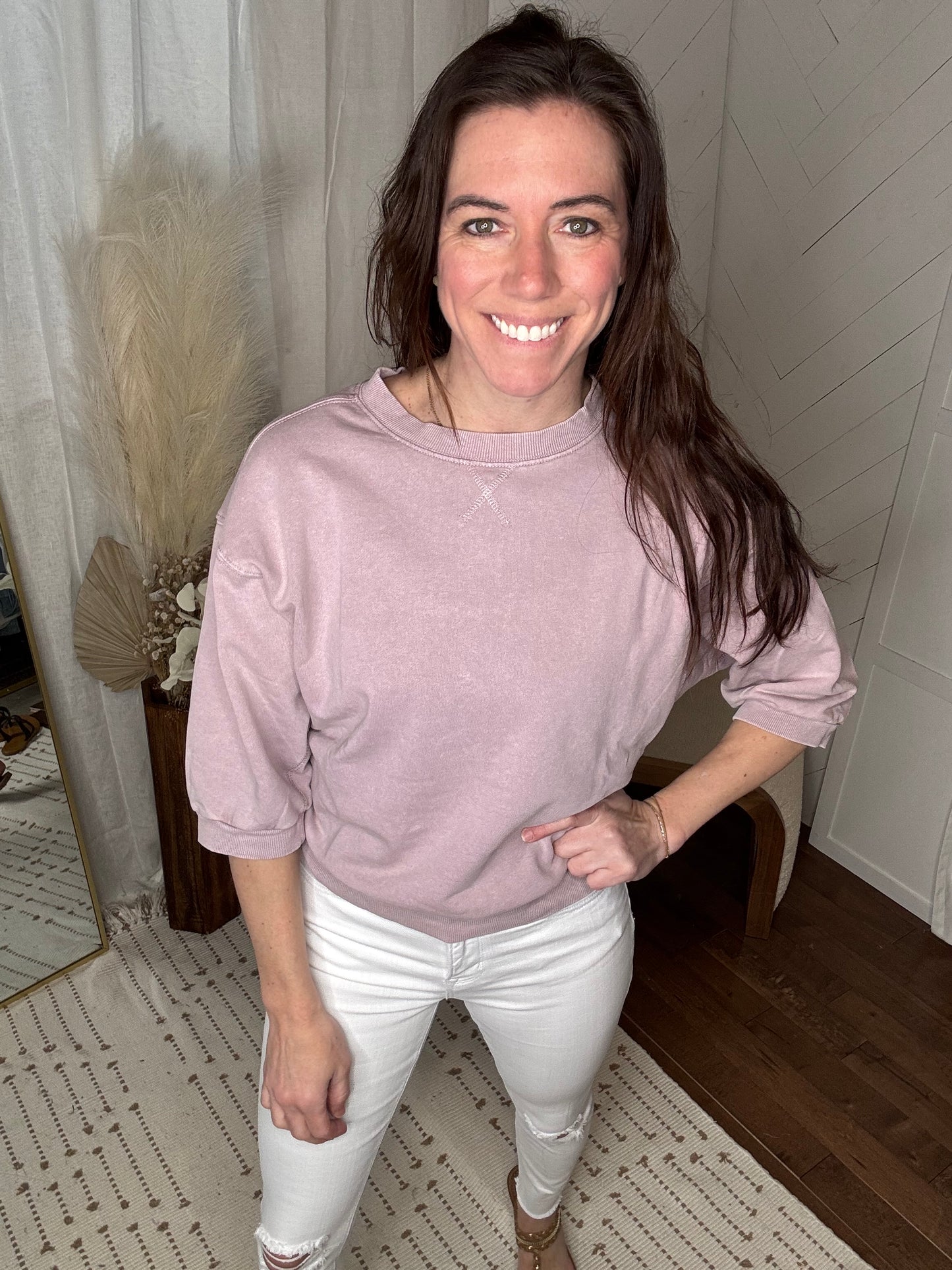 Dusty Lilac Washed Short Sleeve Sweatshirt