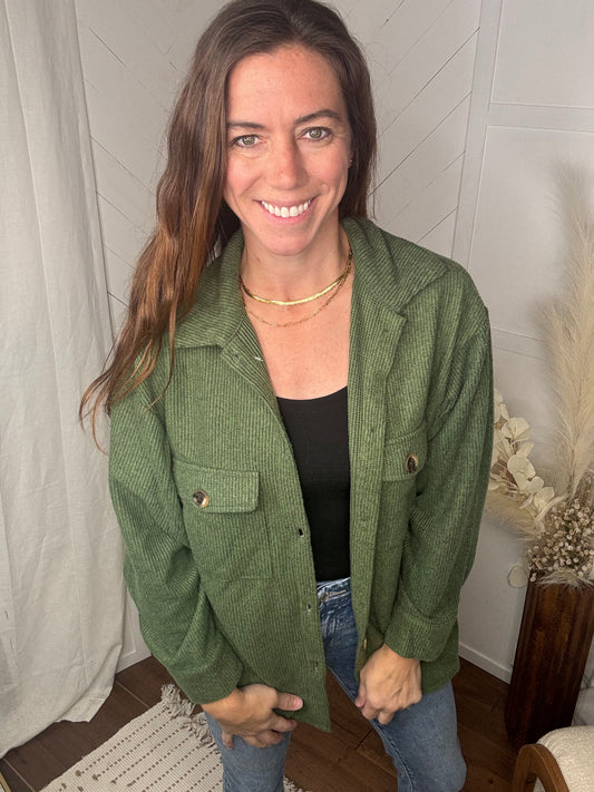 Brushed Waffle Shacket: Forest Green