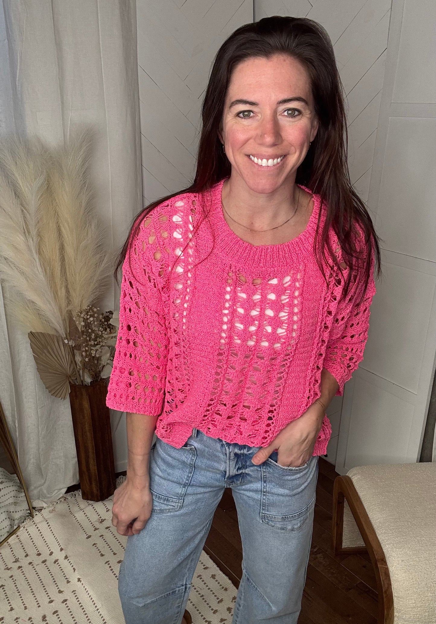 Fuchsia Breezy Knit Top