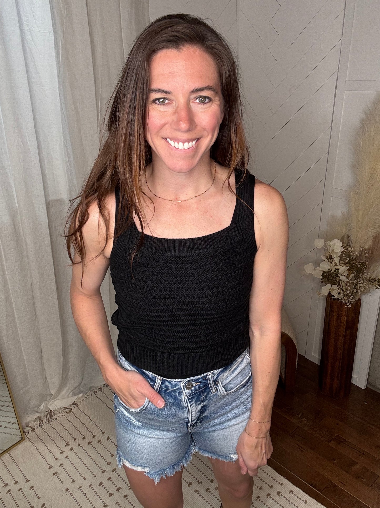 Black Knit Square Neck Tank