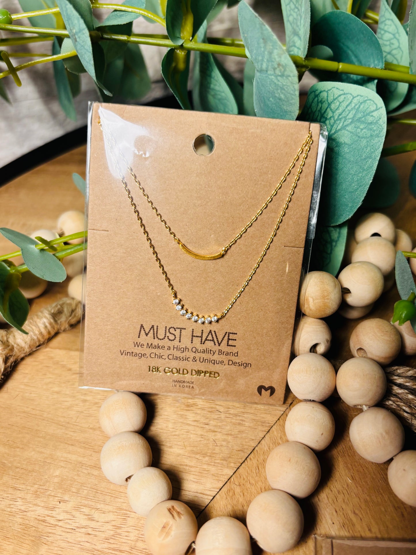 Layered Rhinestone Curved Bar Necklace