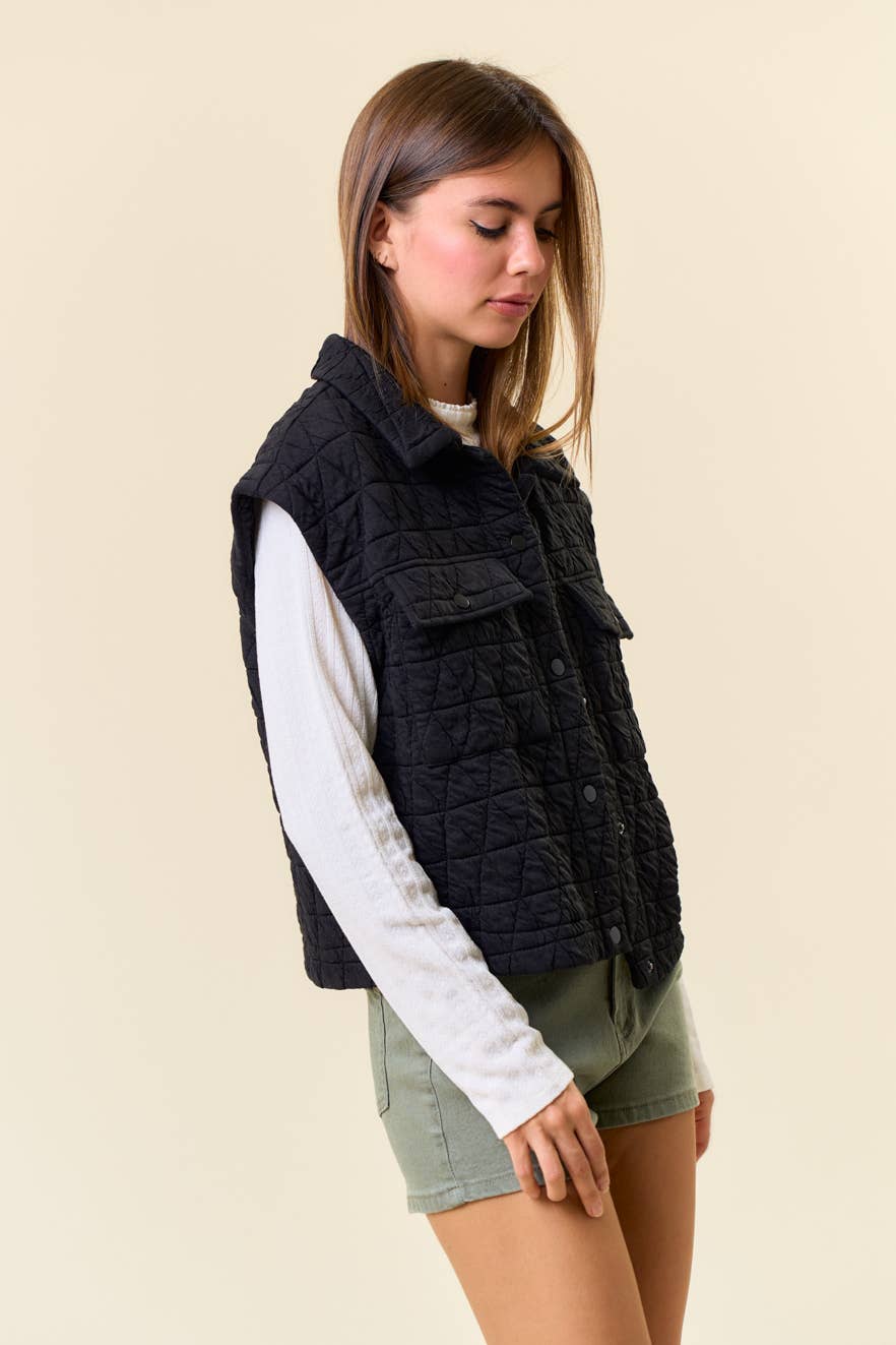 Quilted Point Patched Pocket Vest