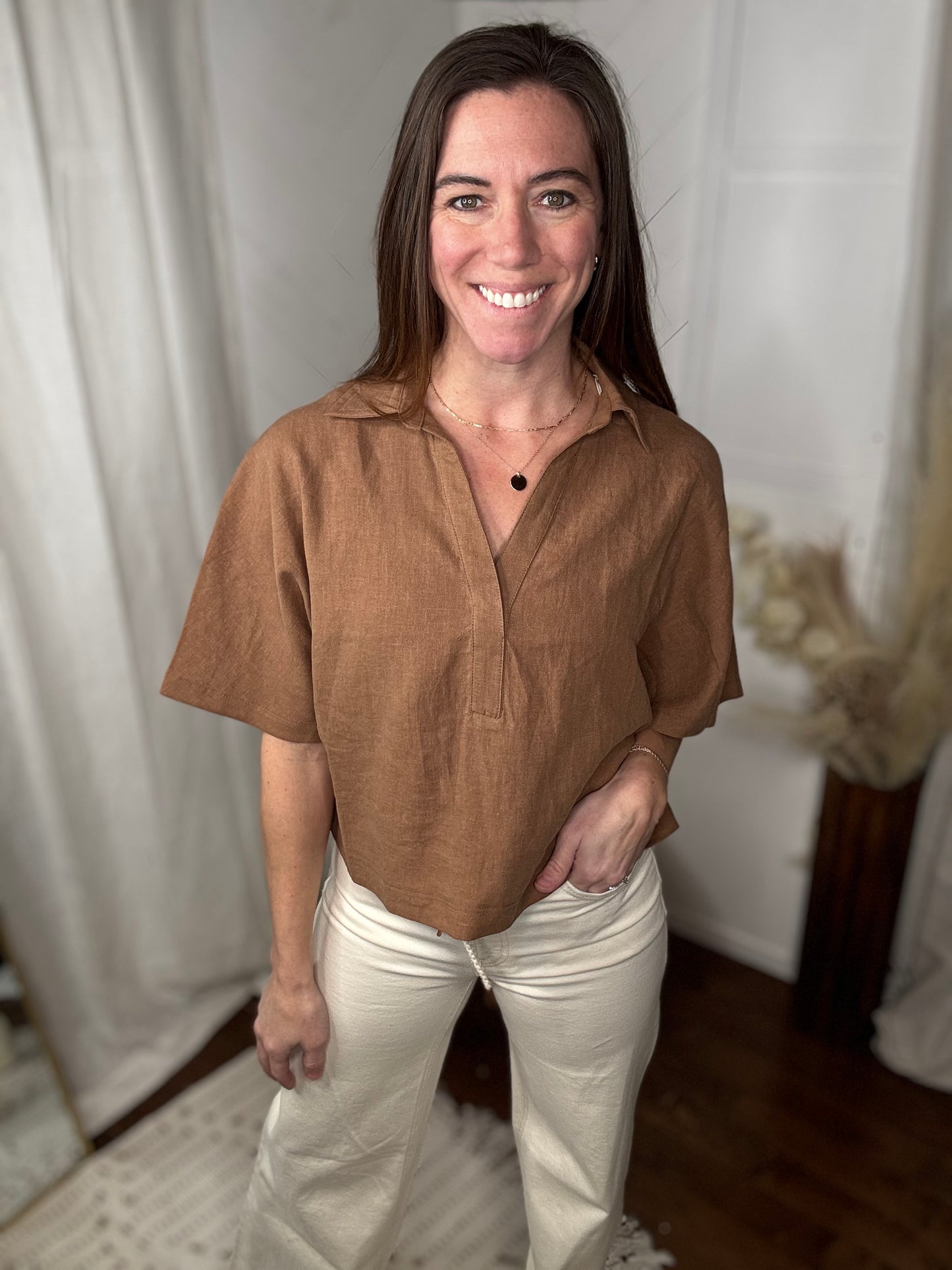 Vervet: Natural High Rise Drawstring Wide Leg Jeans