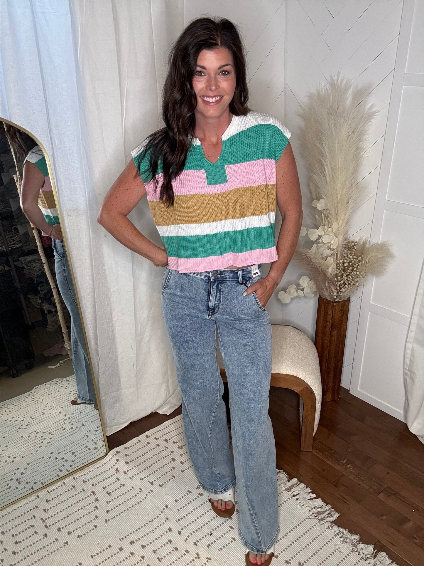 Judy Blue54: High Waisted Detailed Wide Leg Jeans