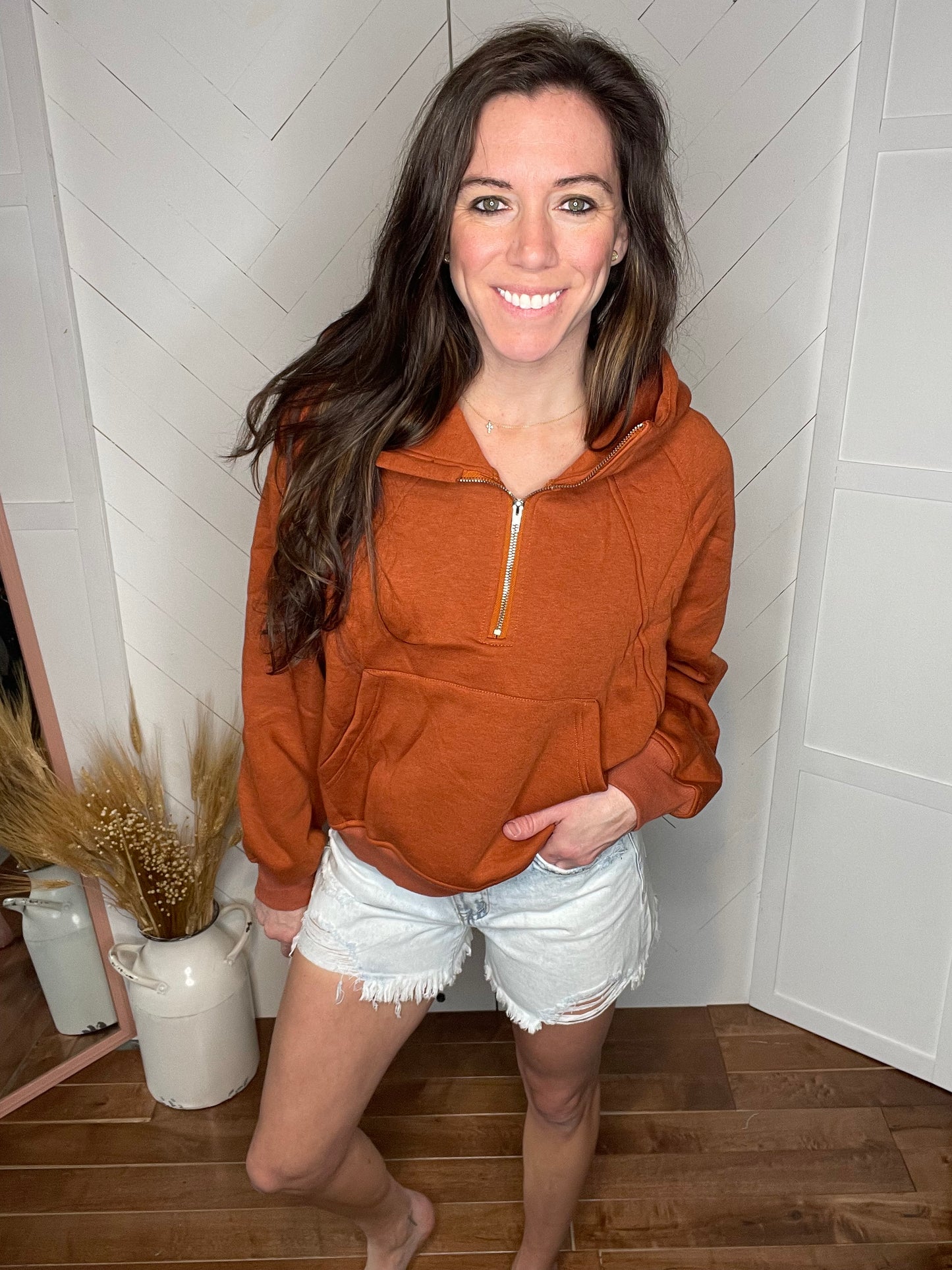 Burnt Orange 1/4 Zip Pocket Hoodie