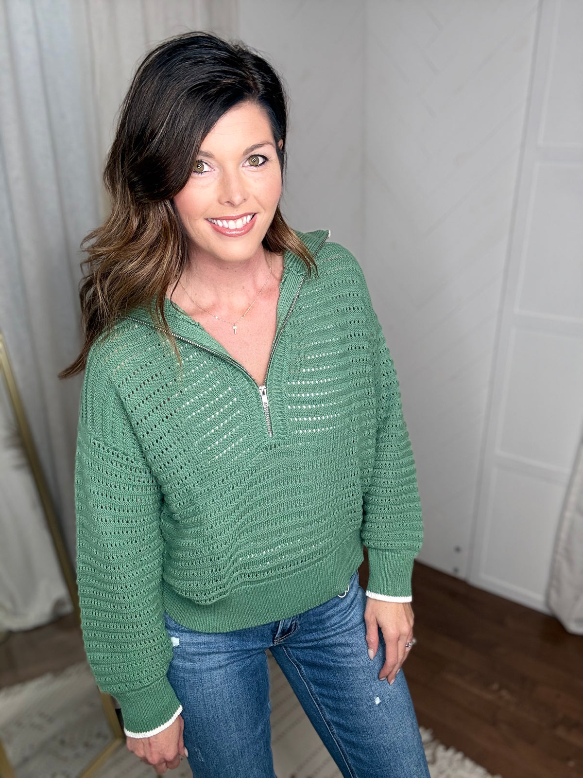Sea Green Moutain Air Crochet Half Zip