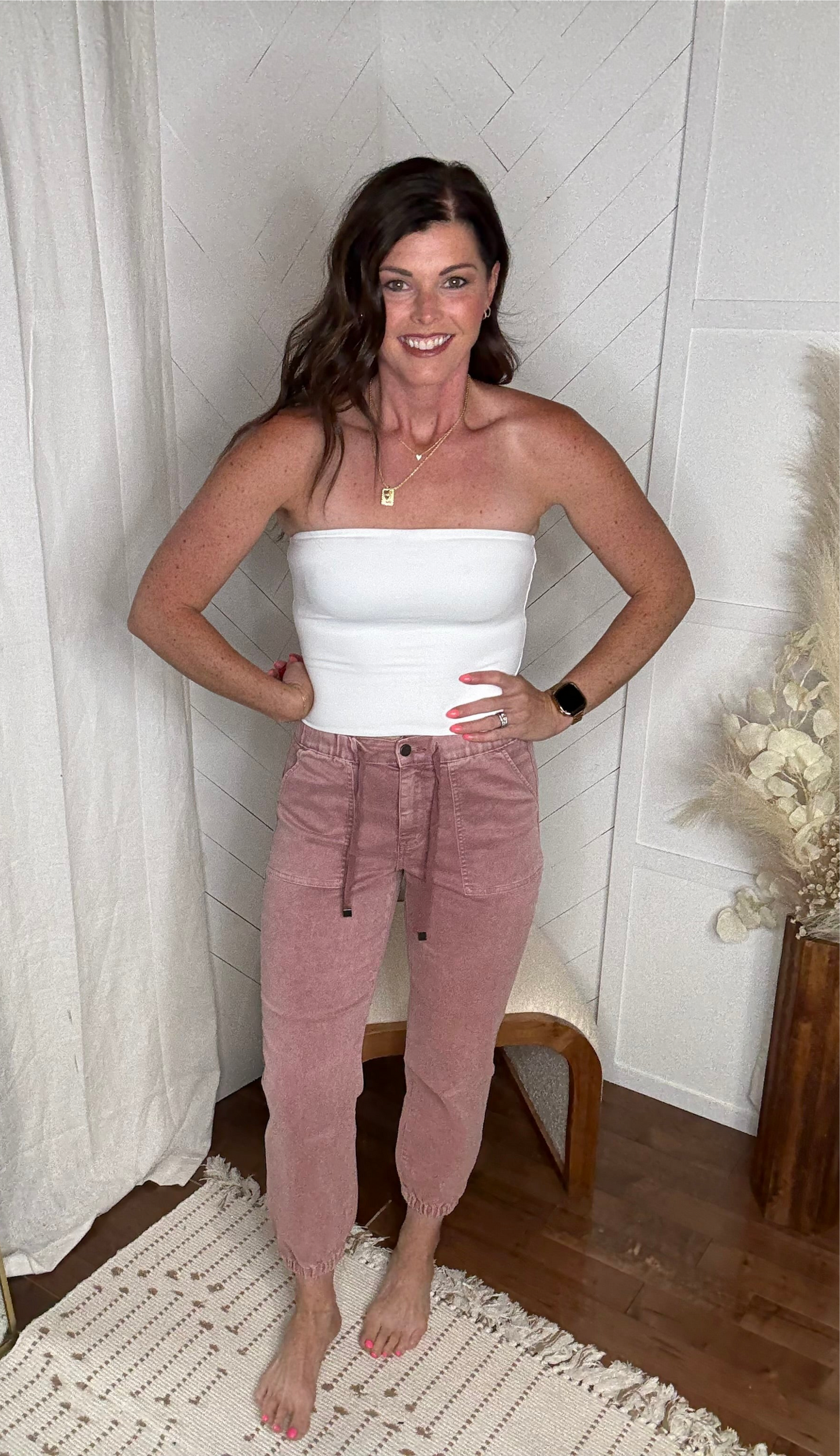 Mica High Rise Drawstring Joggers: Blush