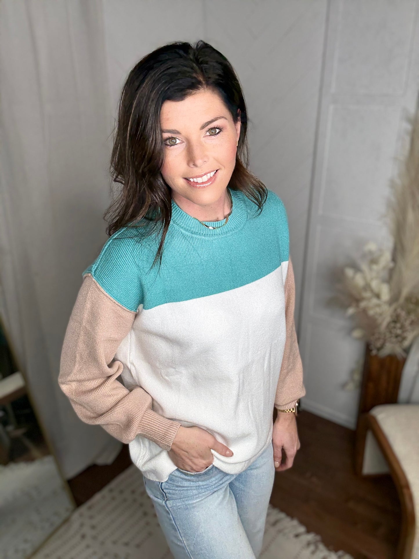 Green line Cozy Colorblock Sweater