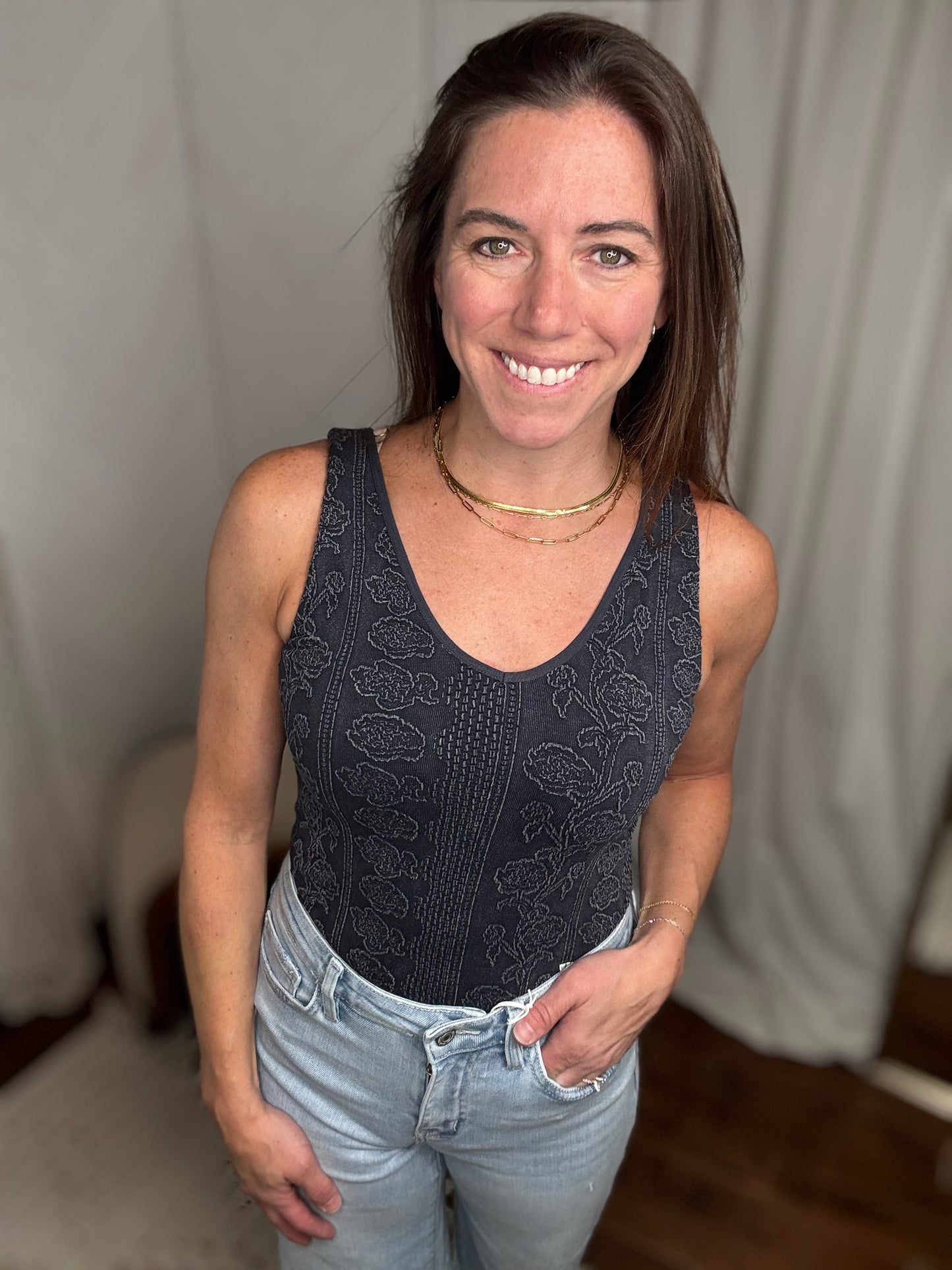 Charcoal Floral Tank