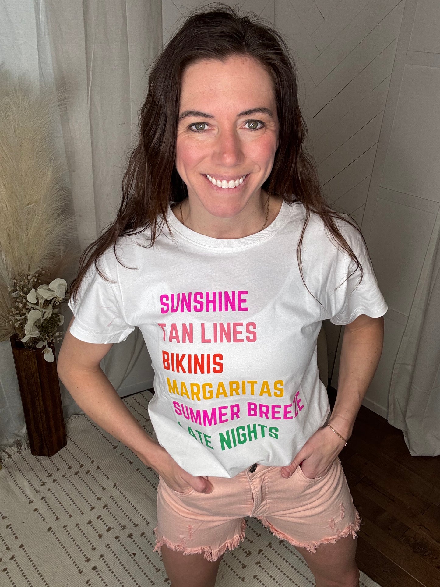 Risen35: Soft Pink High Rise Distressed Shorts