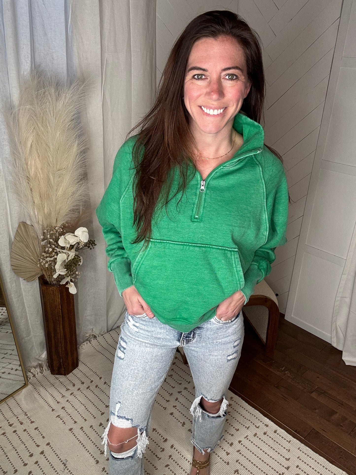 Lush Green Quarter Zip Sweatshirt