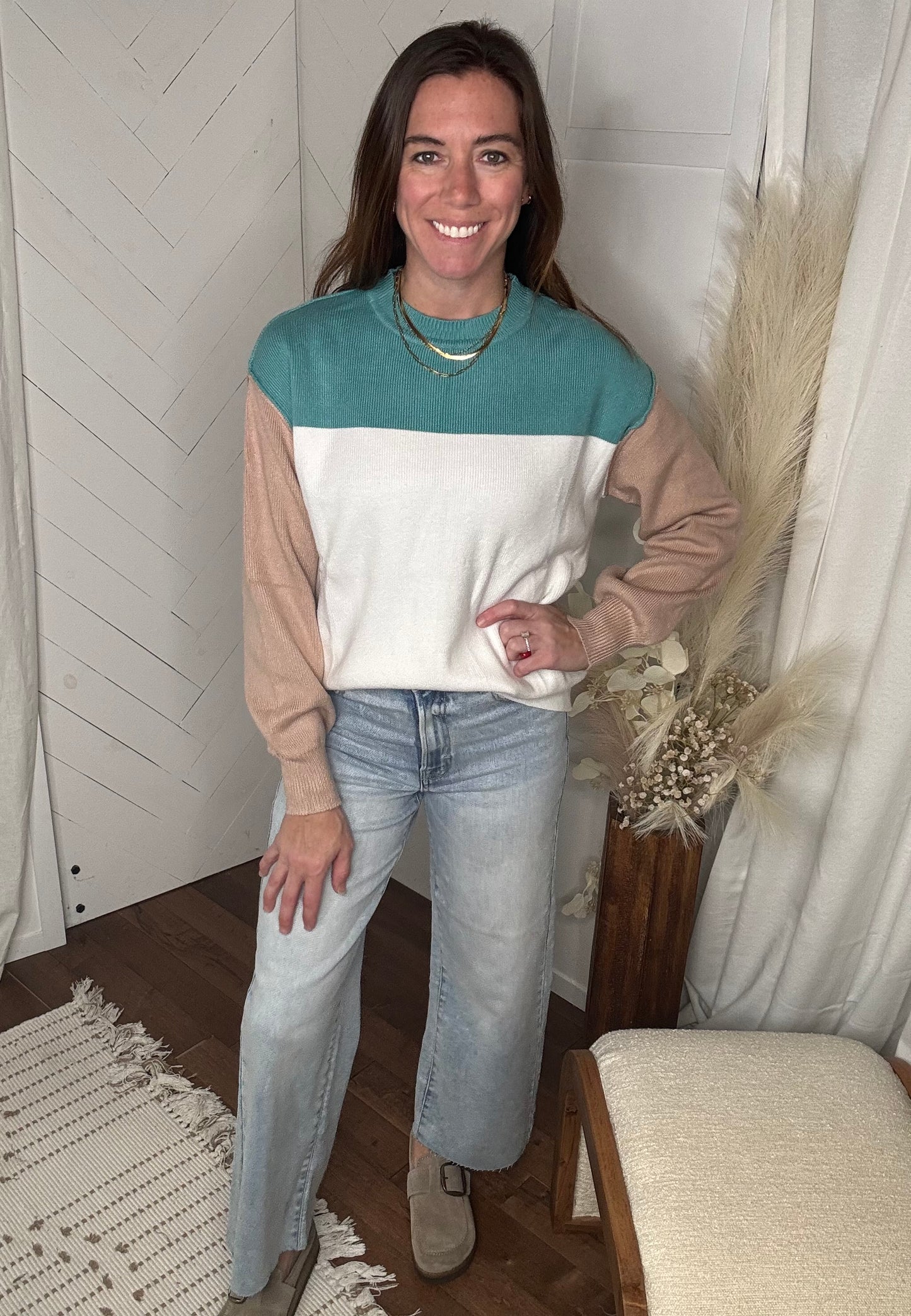 Green line Cozy Colorblock Sweater