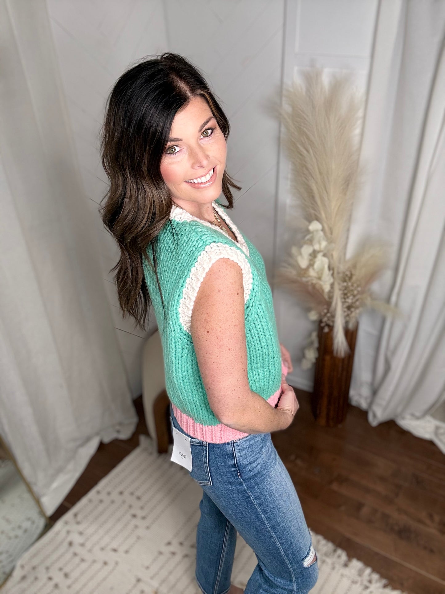 Seaside Blush Colorblock Sweater Tank