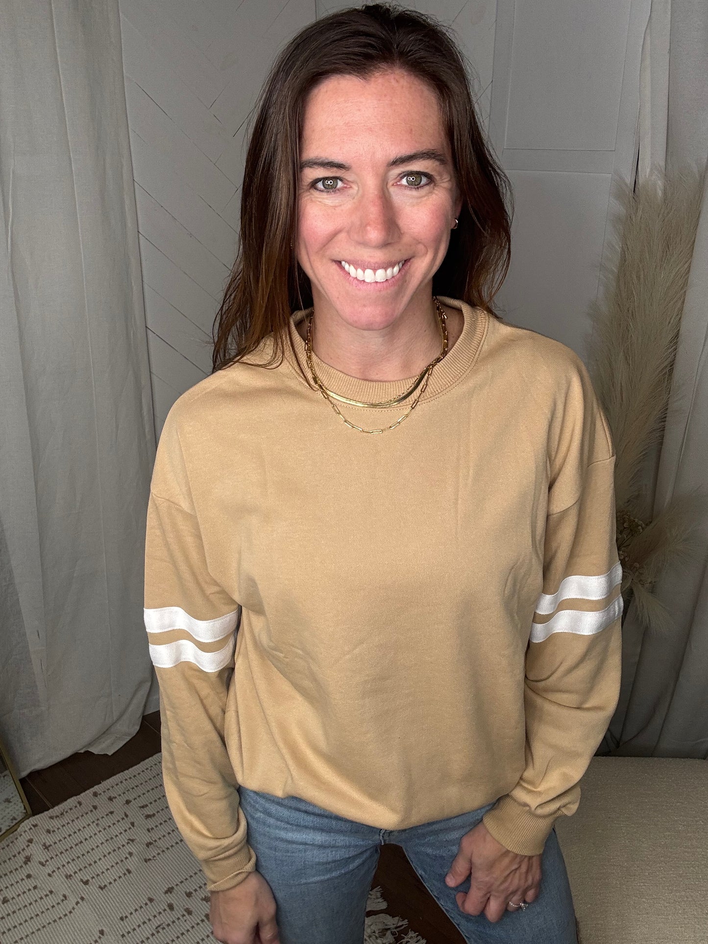 Varsity Striped Sweatshirt: Beige