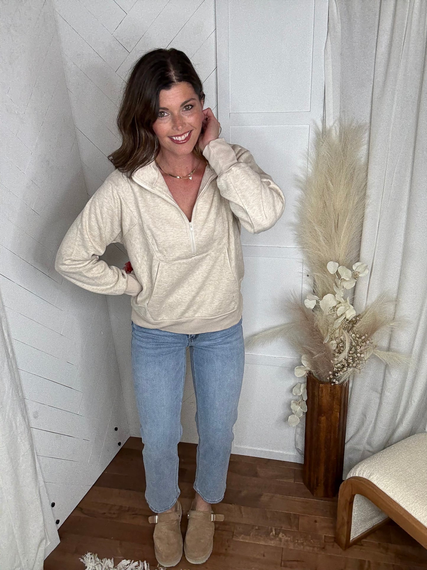 Ecru Haven Half Zip Knit