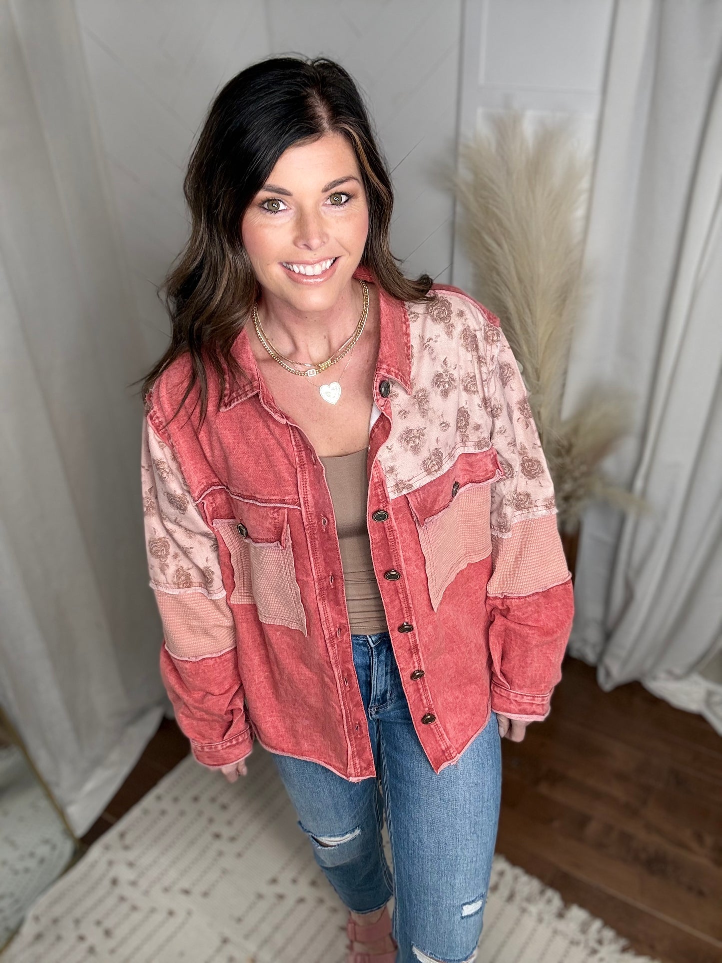 Scarlet Red Denim + Floral Jacket