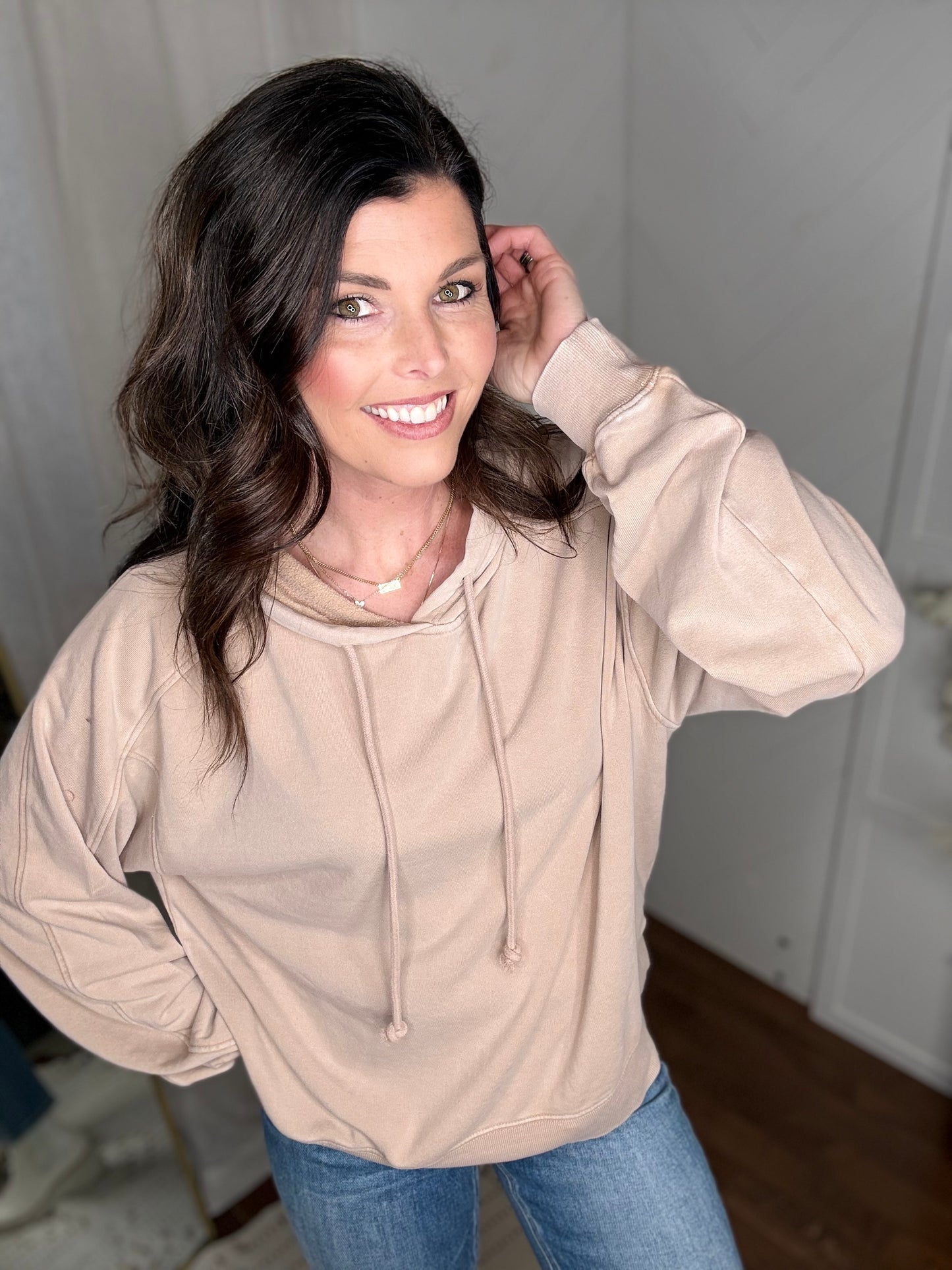 Blush Mineral Washed Seam Detail Hoodie