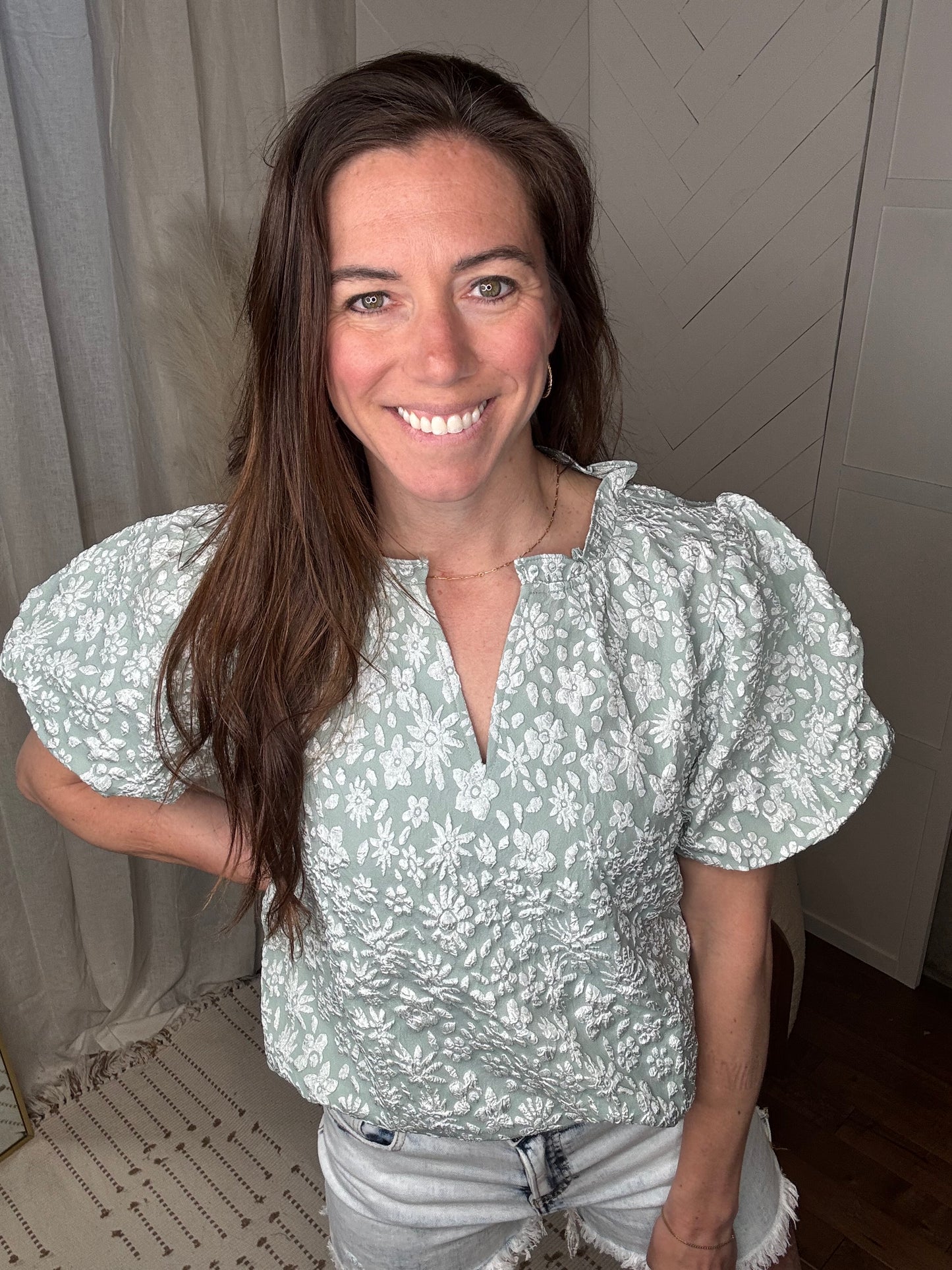 Sage Textured in Floral Top
