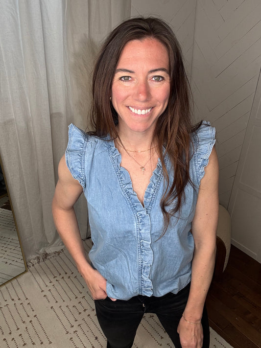 Ruffled in Denim Tank