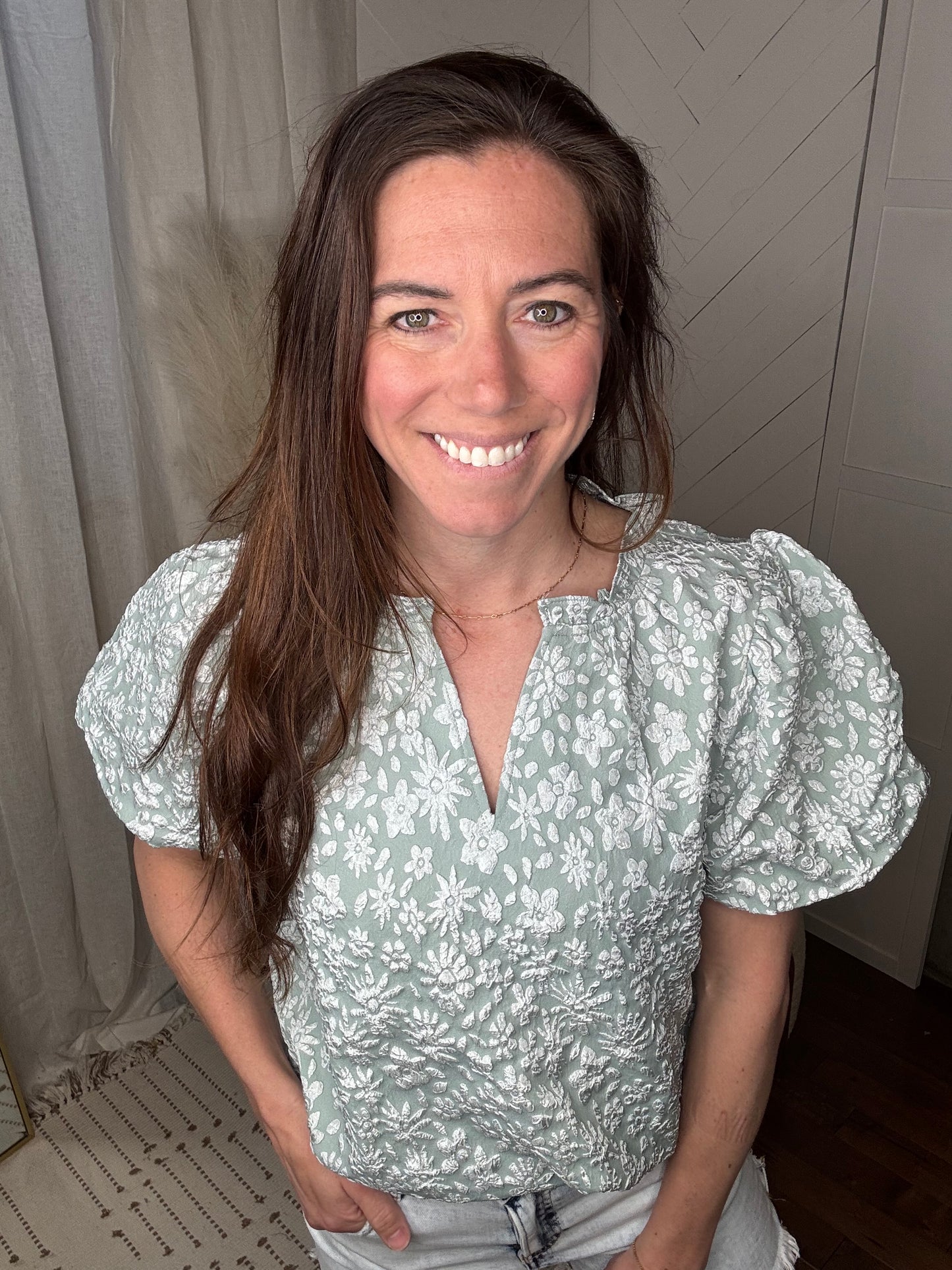 Sage Textured in Floral Top