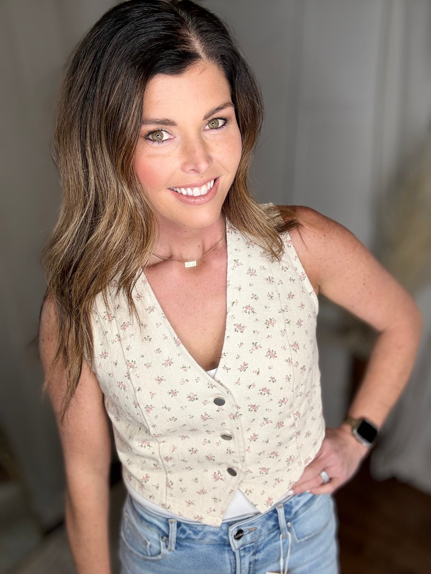 Floral Button-Down Vest