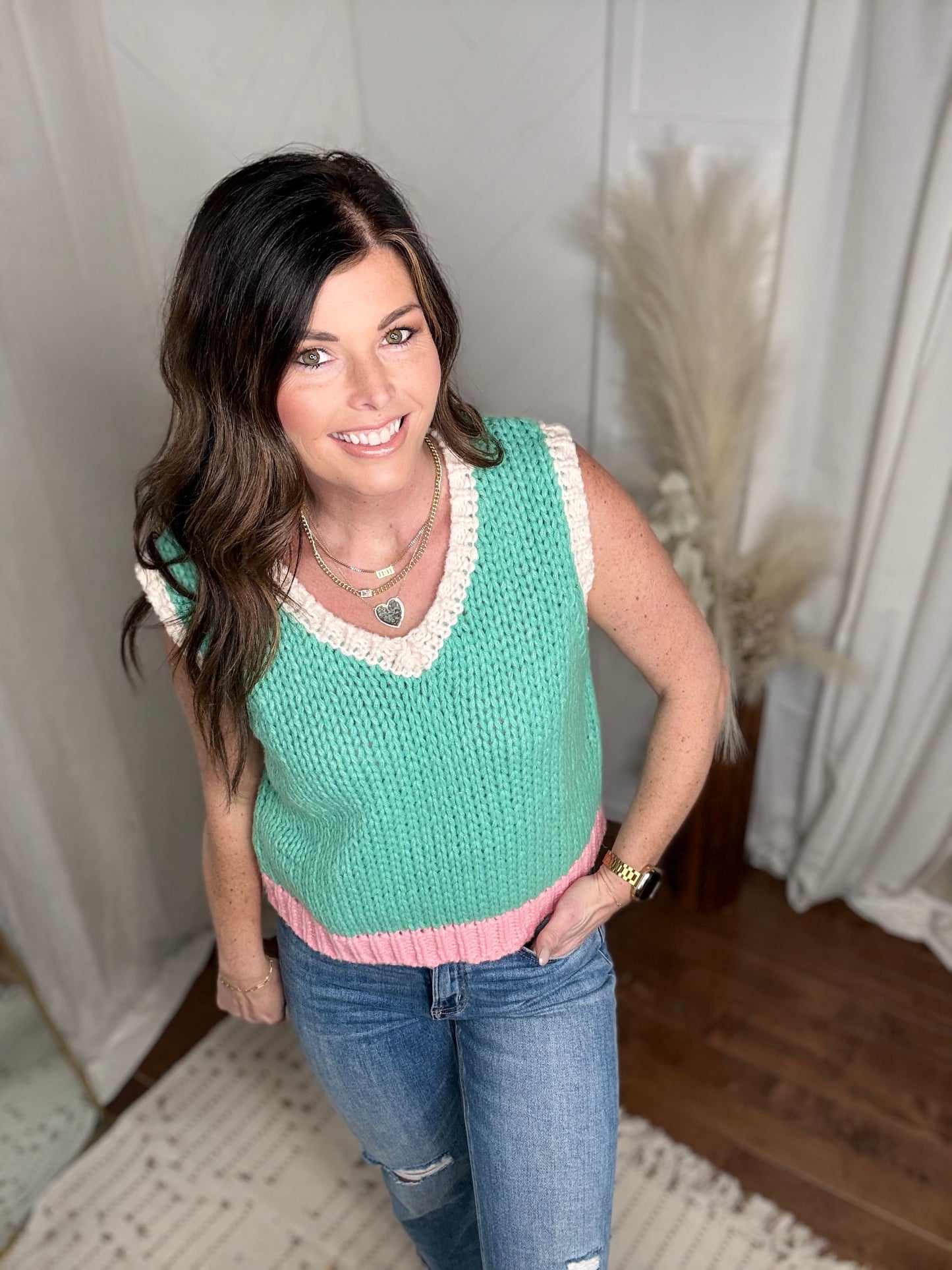 Seaside Blush Colorblock Sweater Tank
