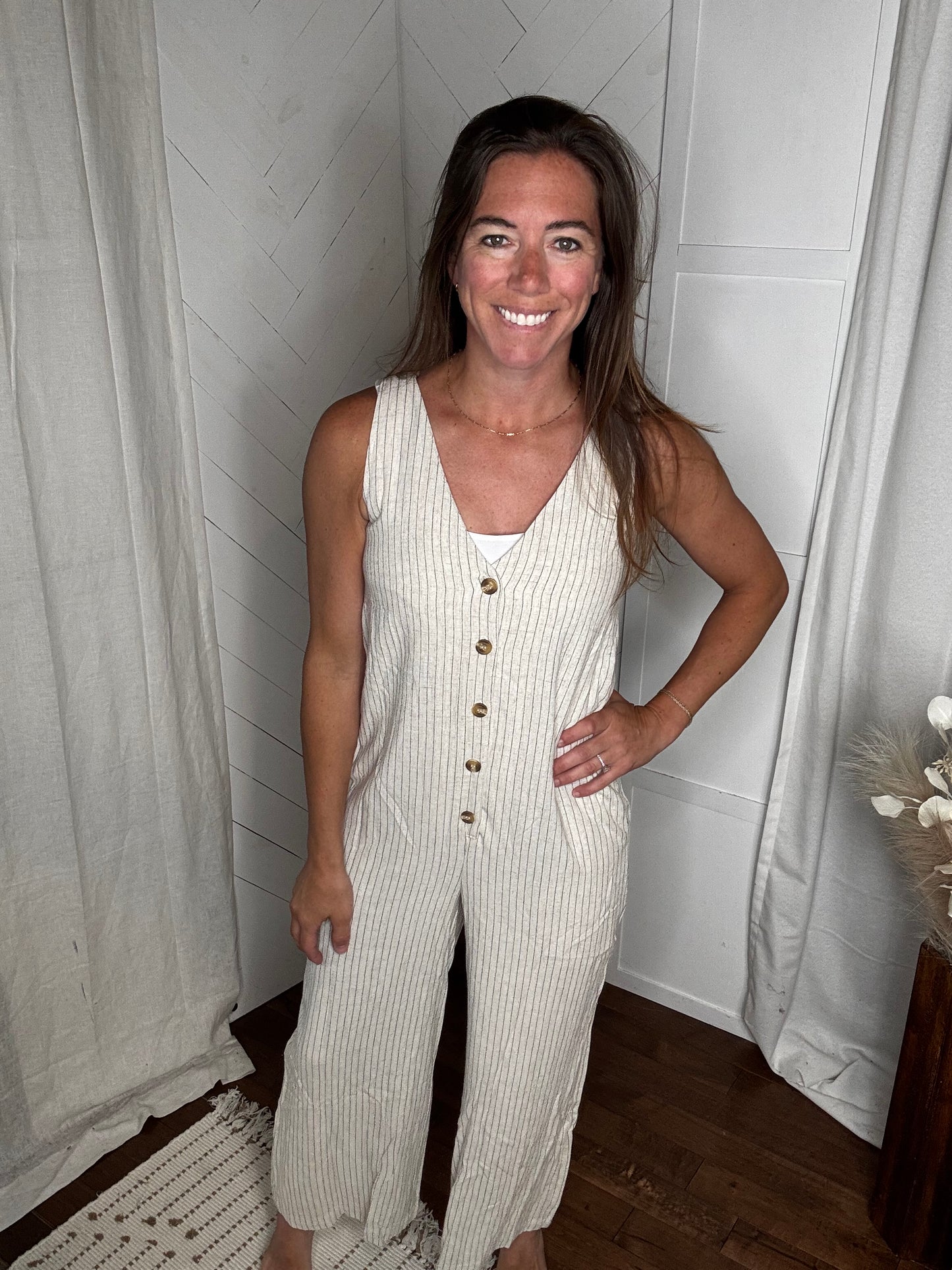 Black Pinstripe Jumpsuit